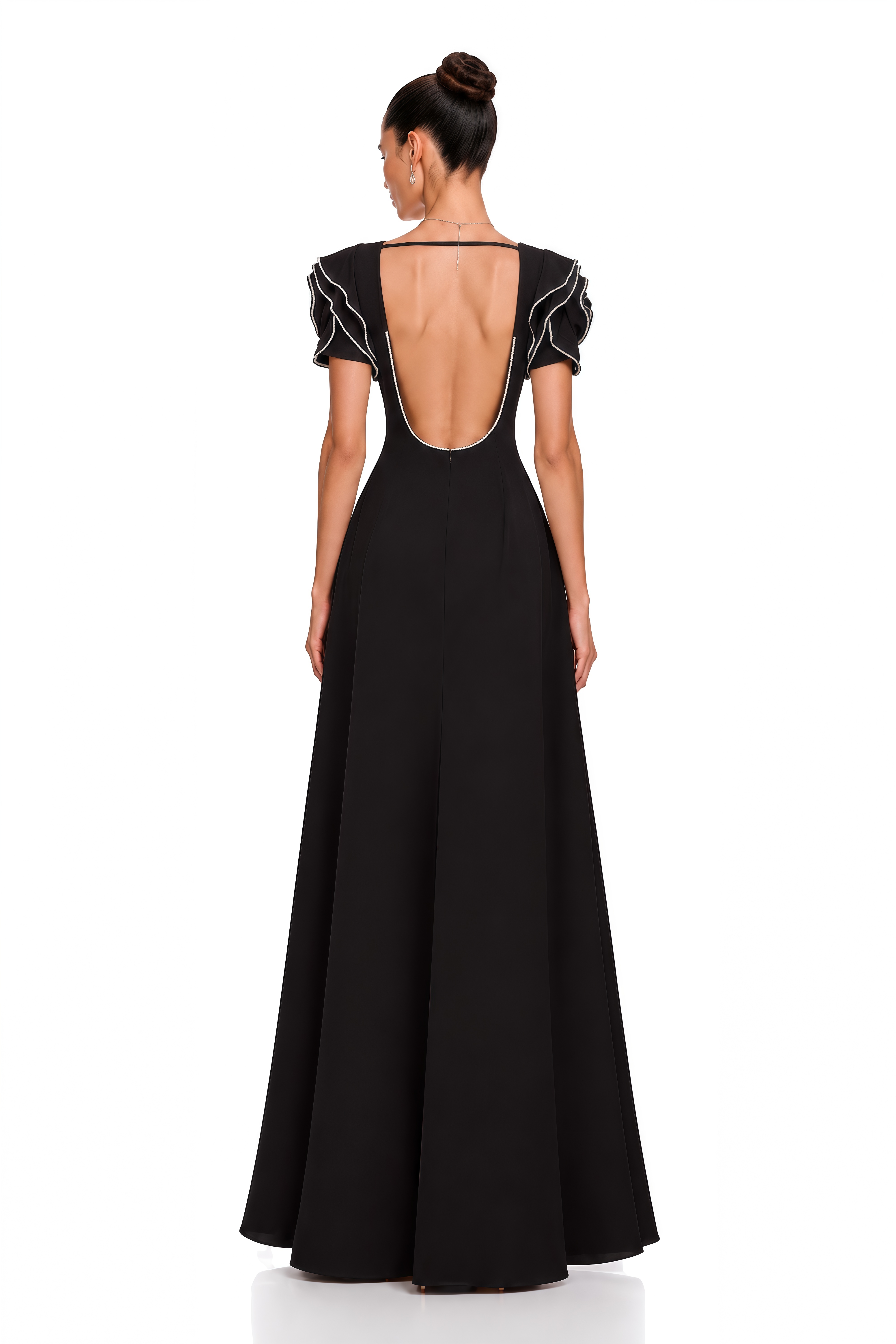 Bruyère Black Ruffled Embellished Maxi Dress