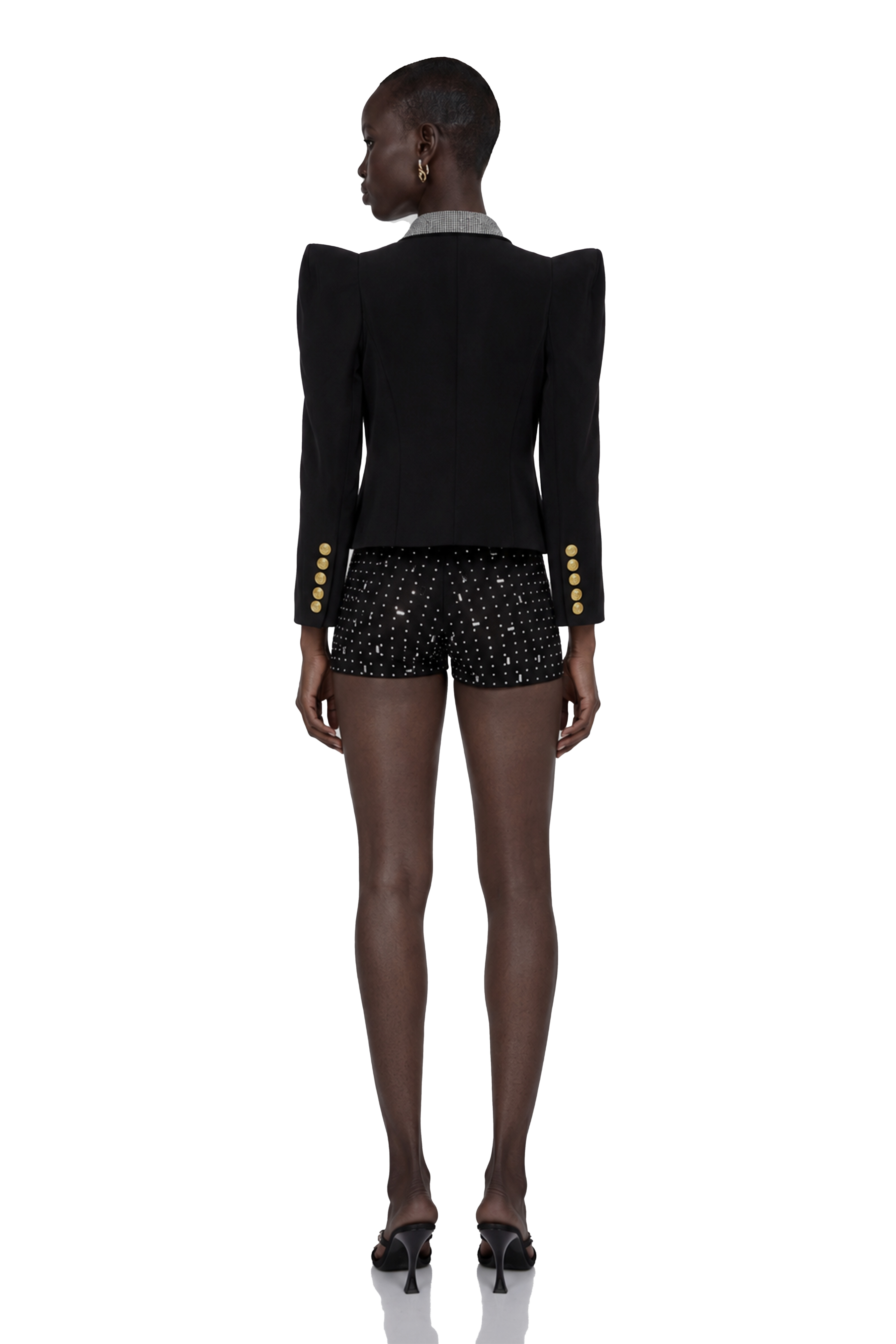Annamaria Black Rhinestone Lapel Short Blazer