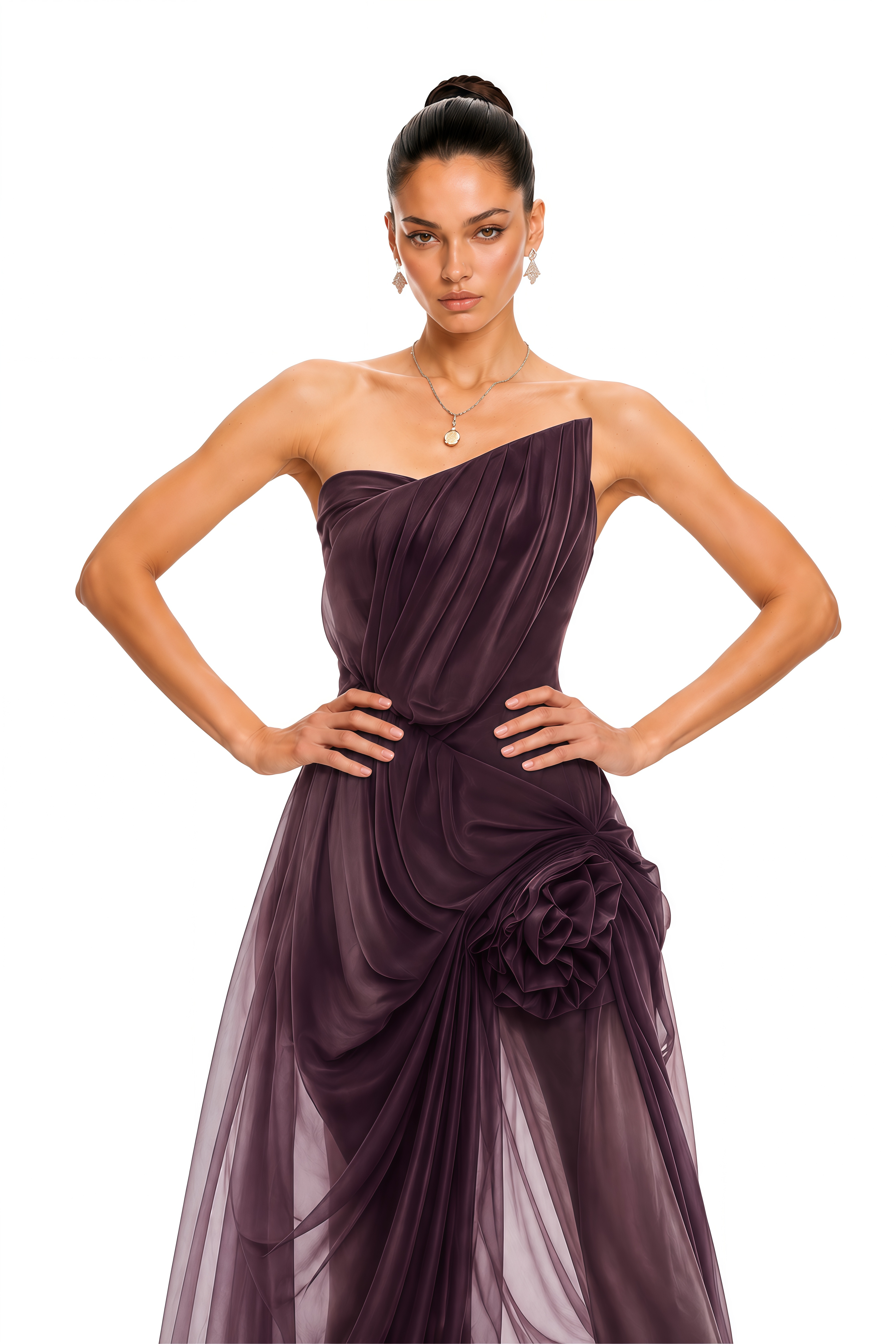 Yelyzaveta Purple Asymmetrical Maxi Dress with 3D Petals