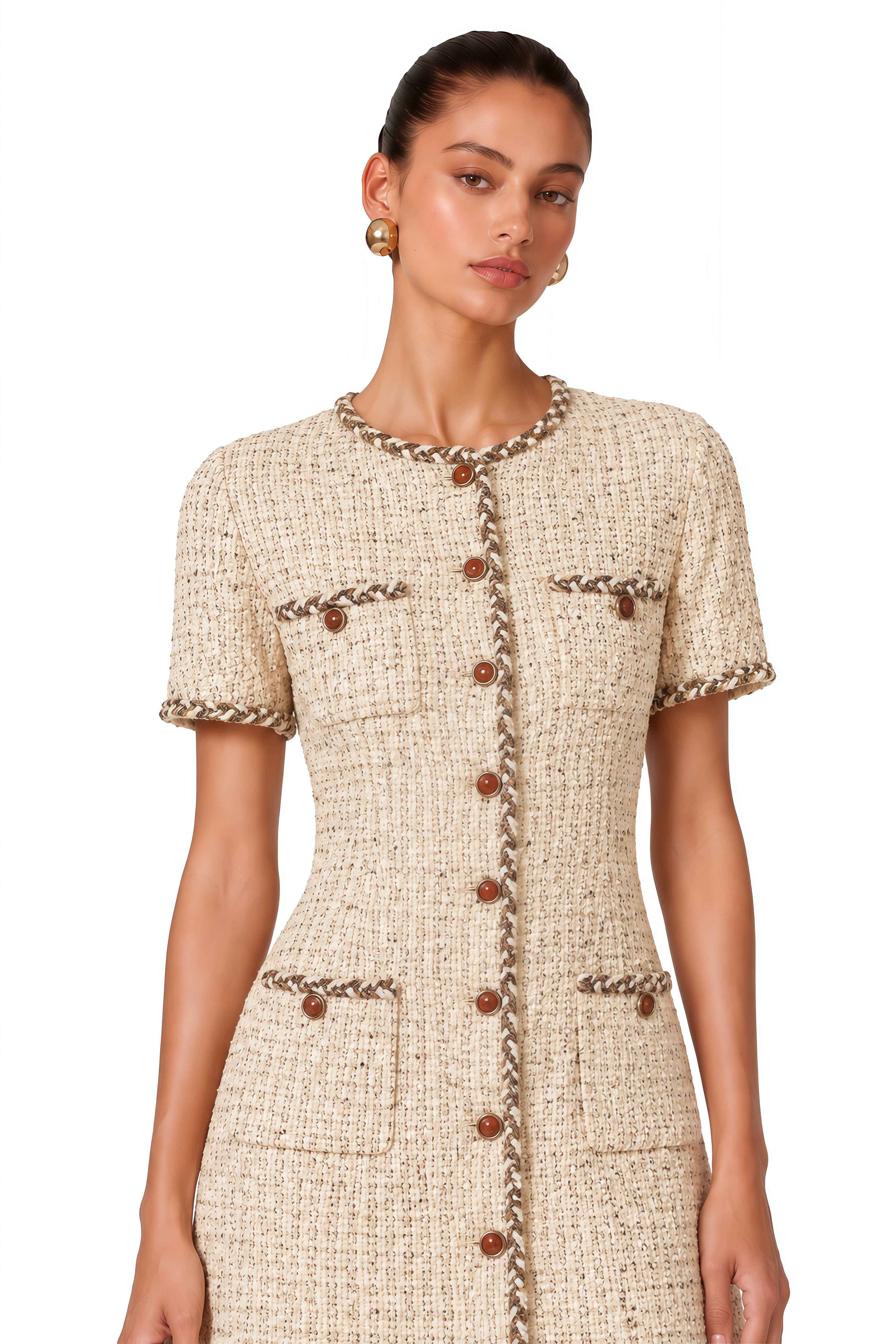 Énergie Neutral A-Line Tweed Mini Dress