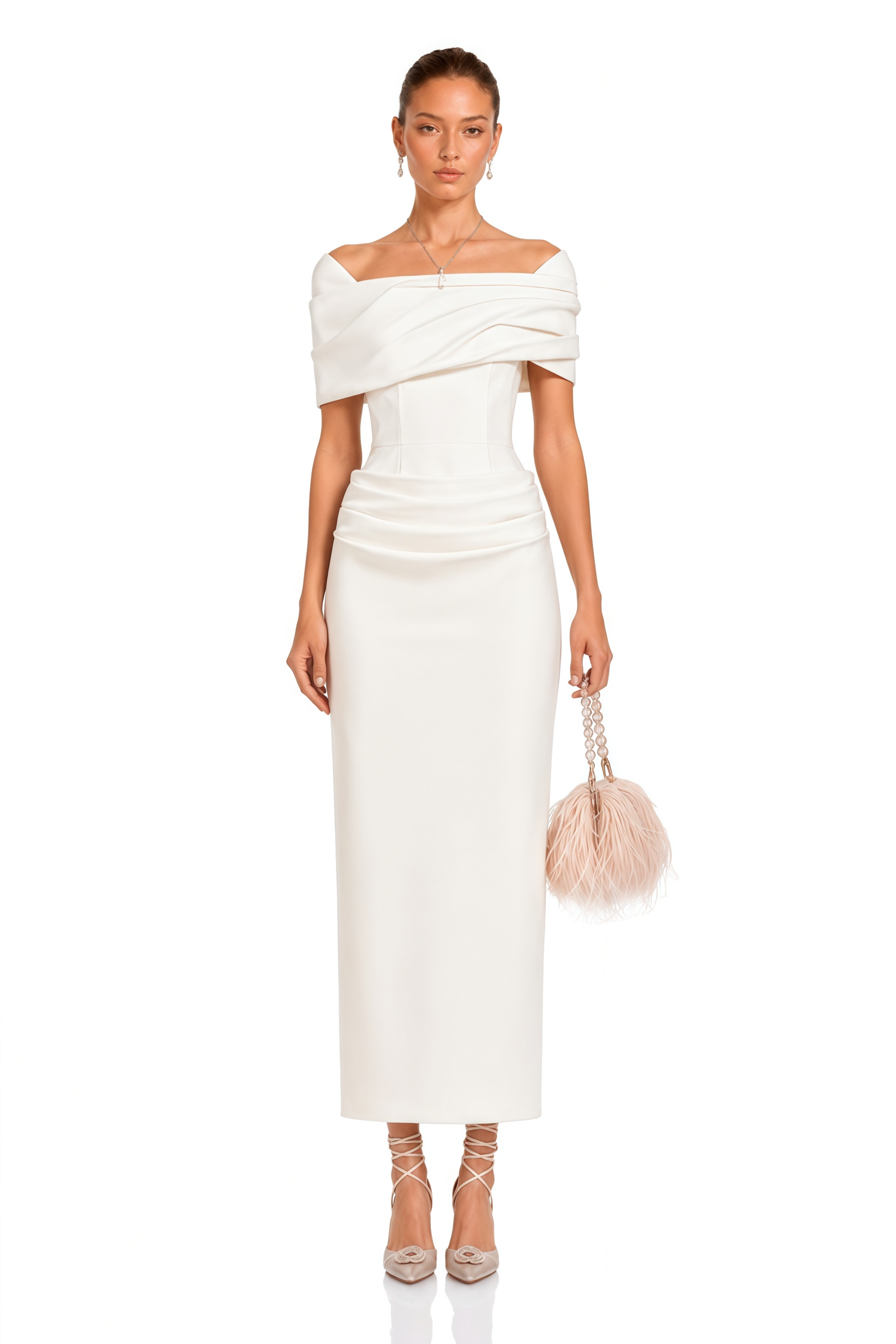 Solara White Draped Midi Dress
