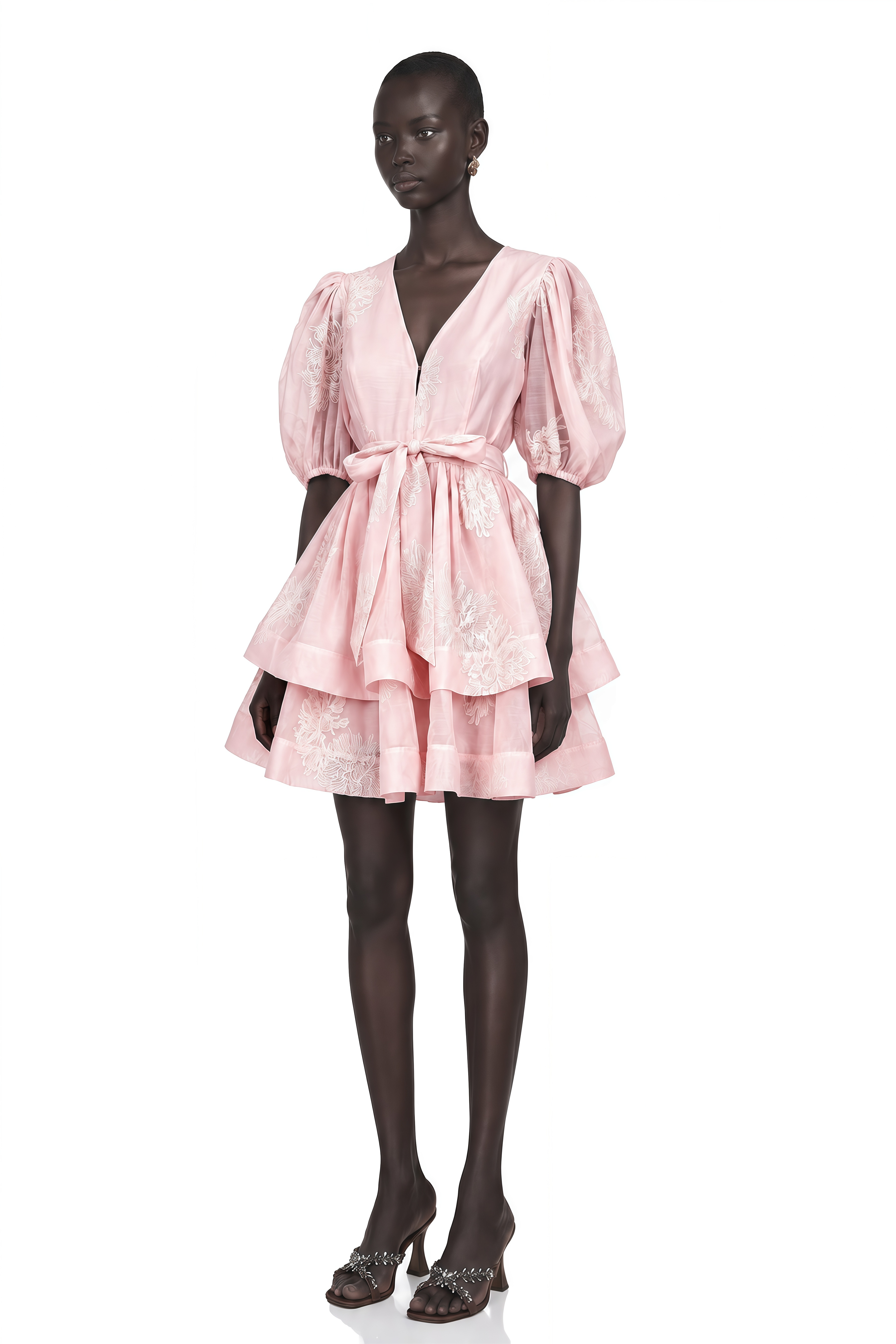 Florence Pink Floral-Embroidered Layered Mini Dress