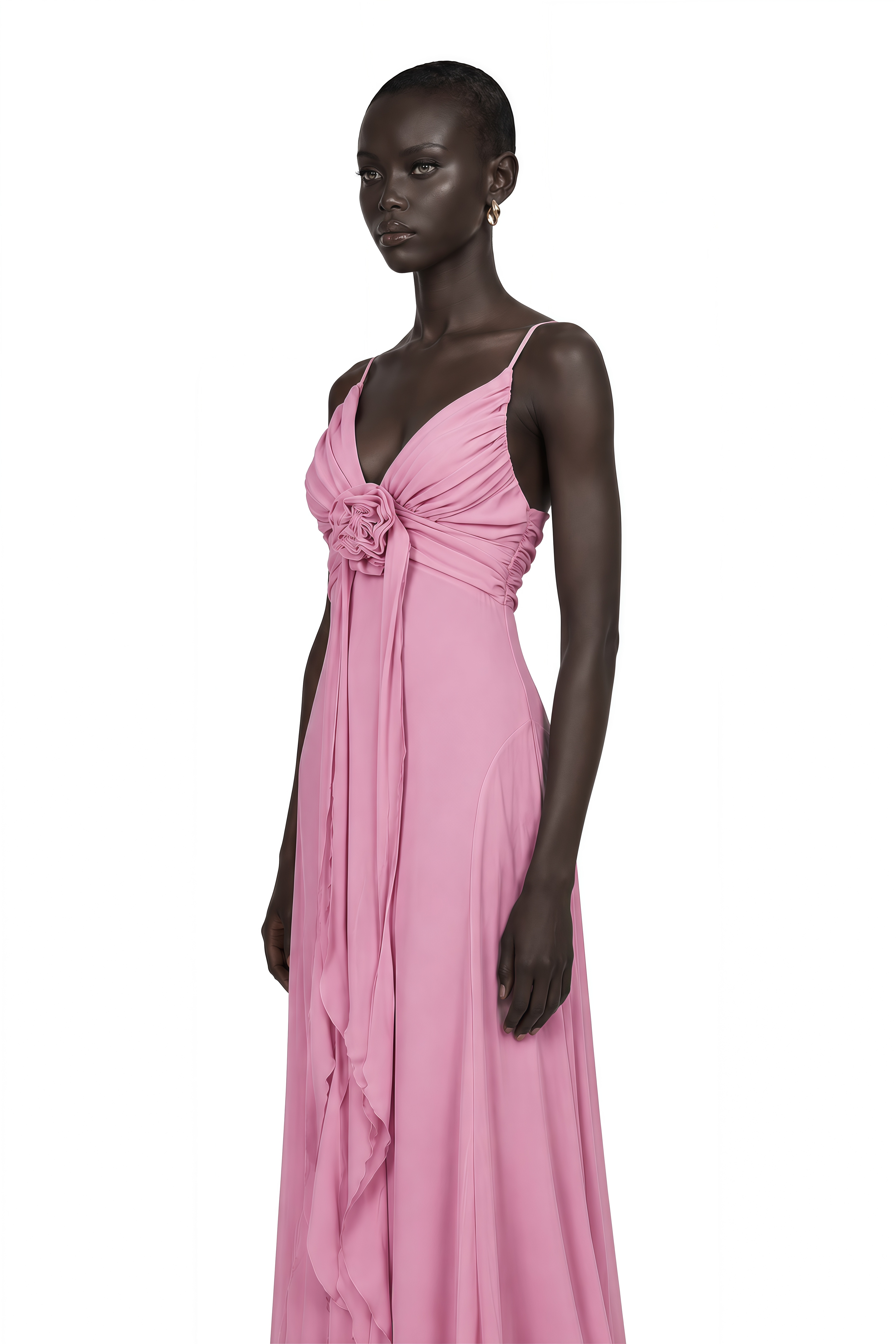 Ysandre Rose-Pink 3D Petal Tulle Maxi Dress
