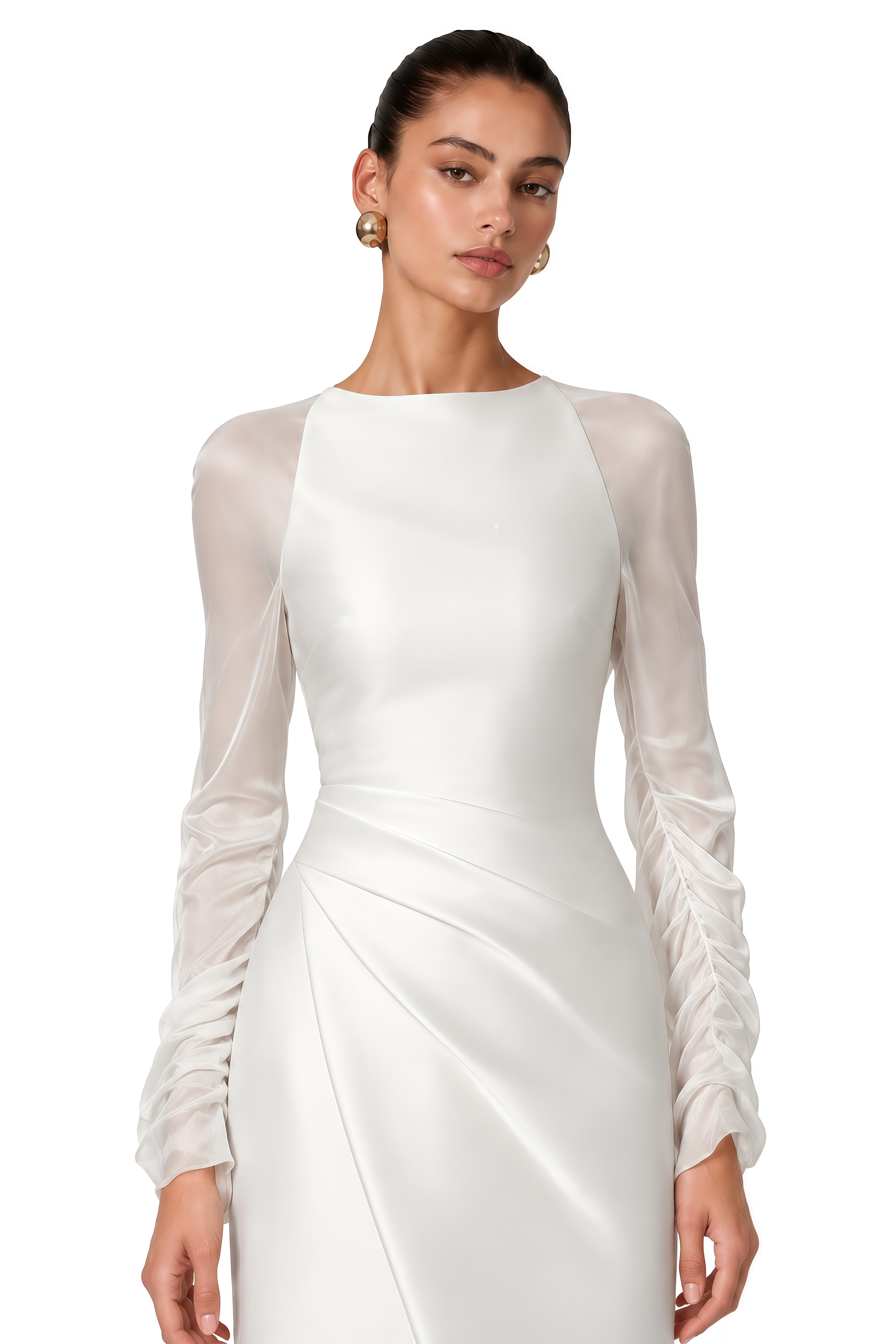 Pauliina White Mesh Panel Midi Dress