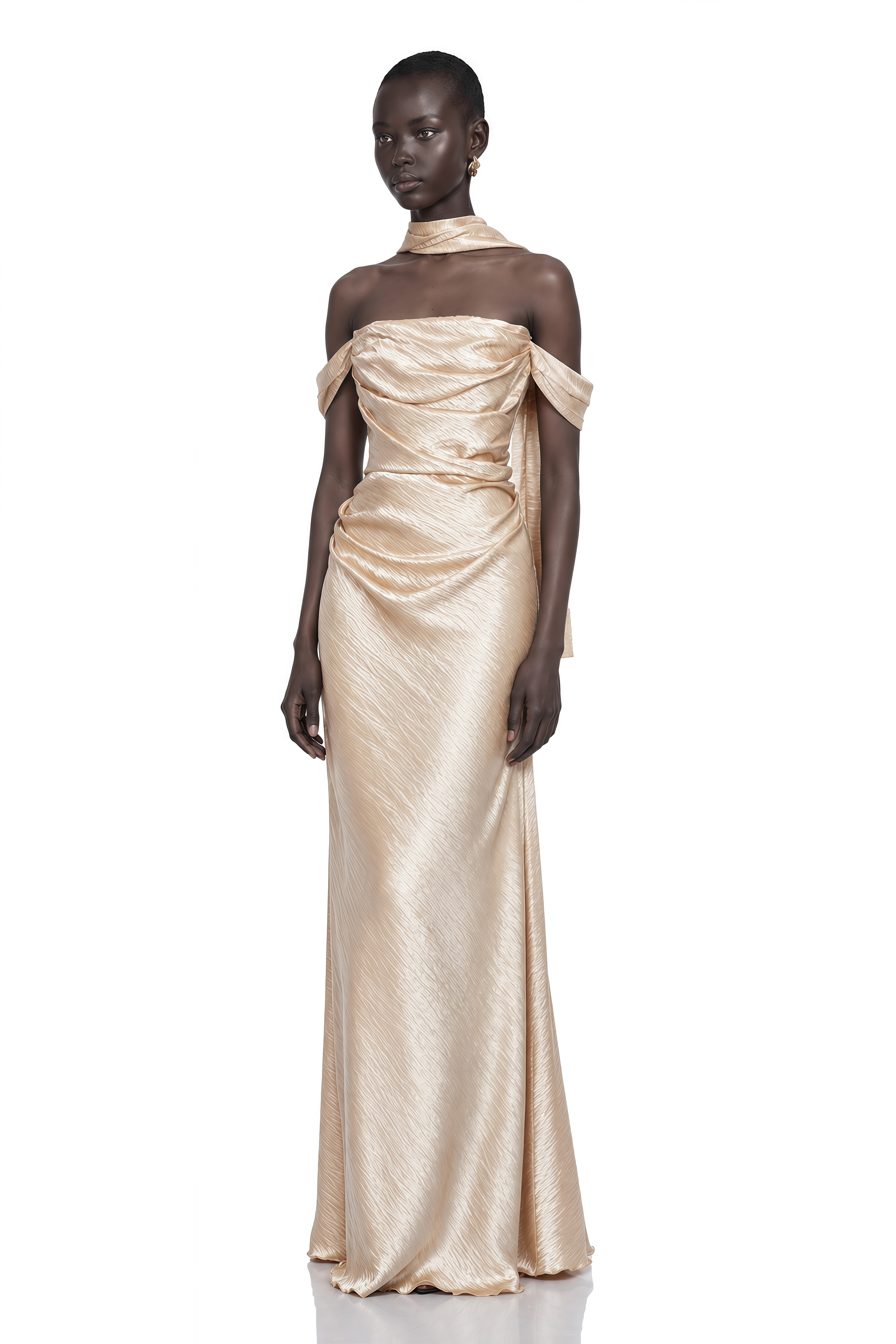 Blanche Gold Off Shoulder Mermaid Maxi Dress