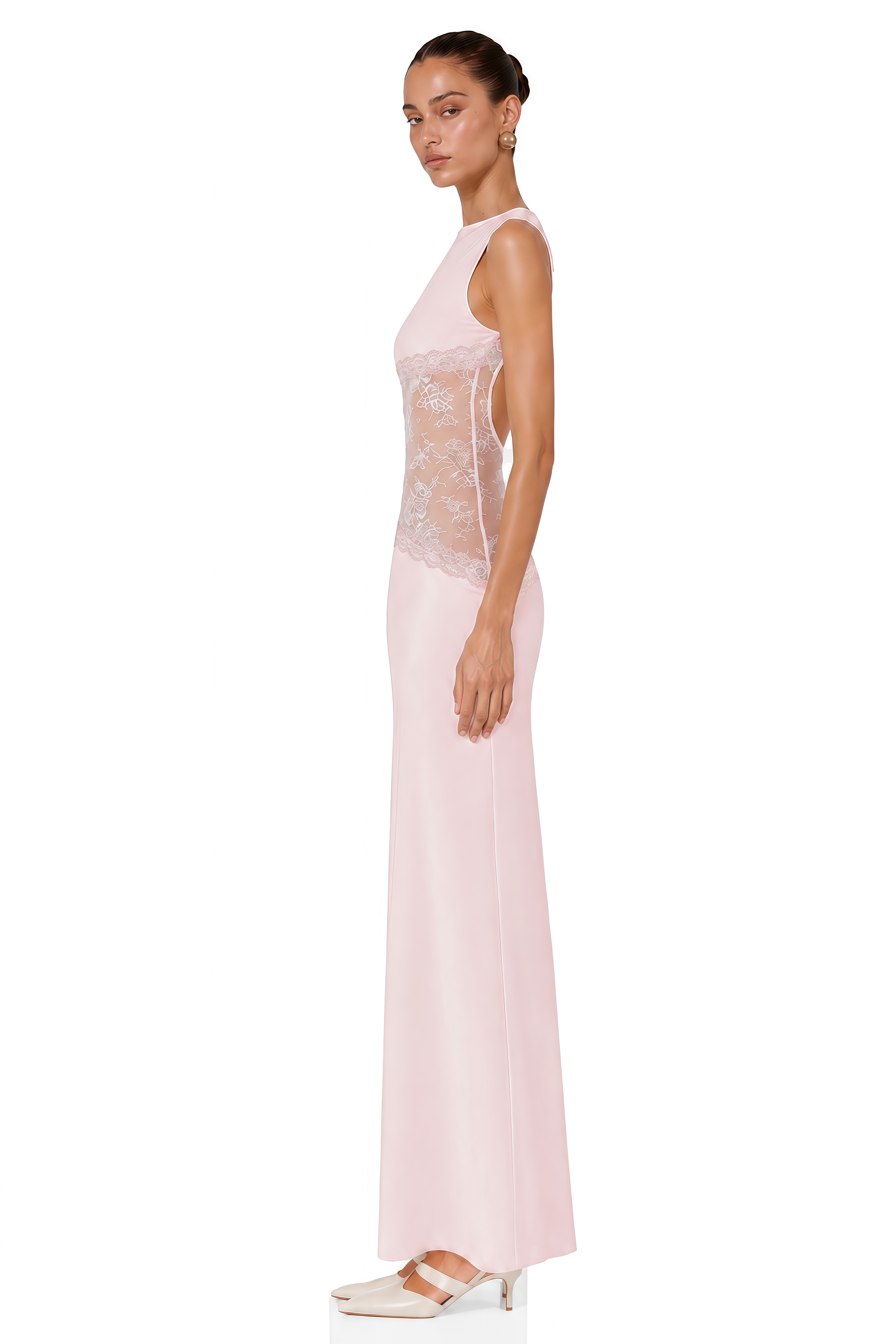 Annemarie Pink Lace Panel Stretch Maxi Dress