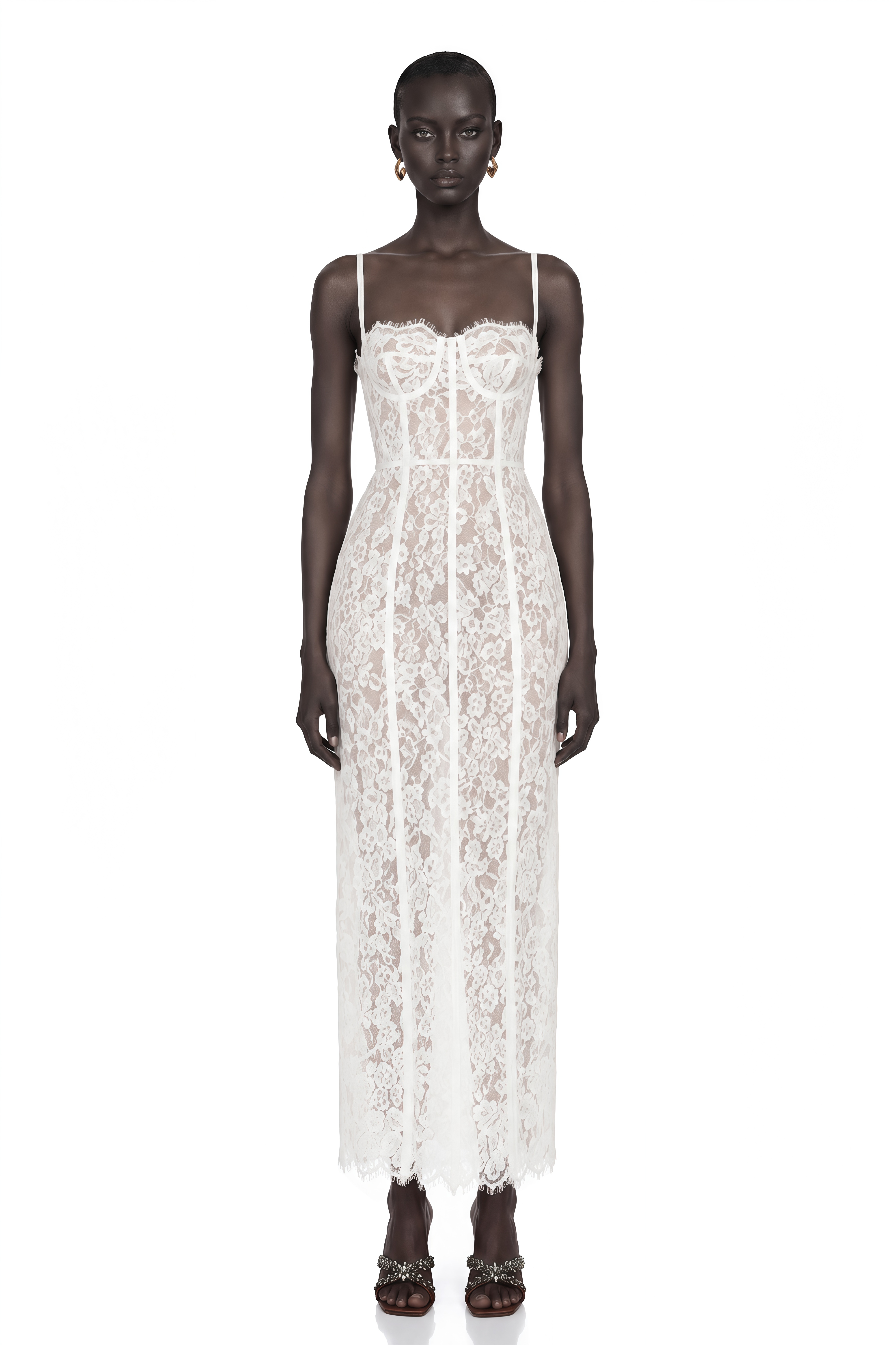 Giorgia White Floral Lace Corset Maxi Dress