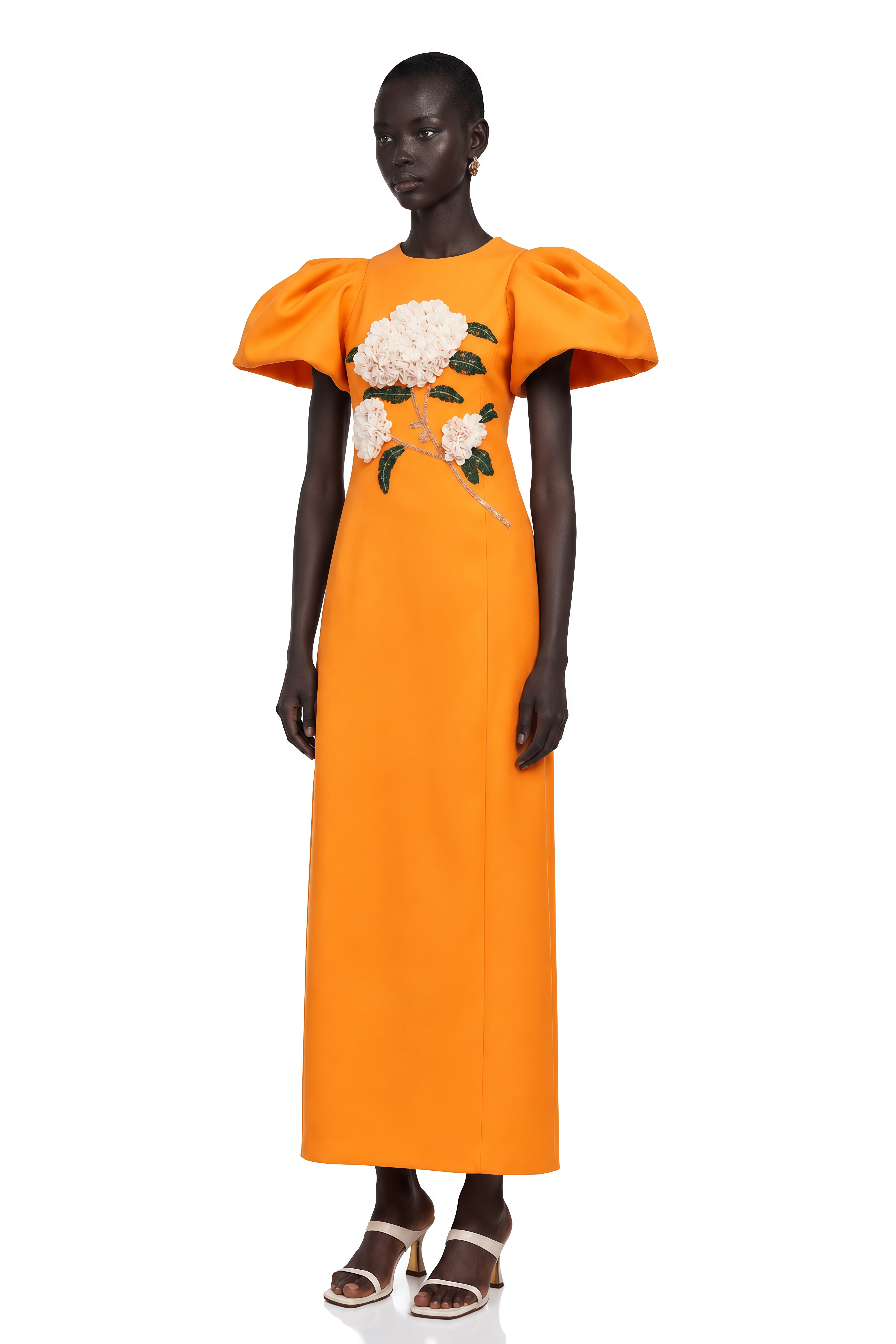 Yrjö Orange Floral Embroidered Midi Dress