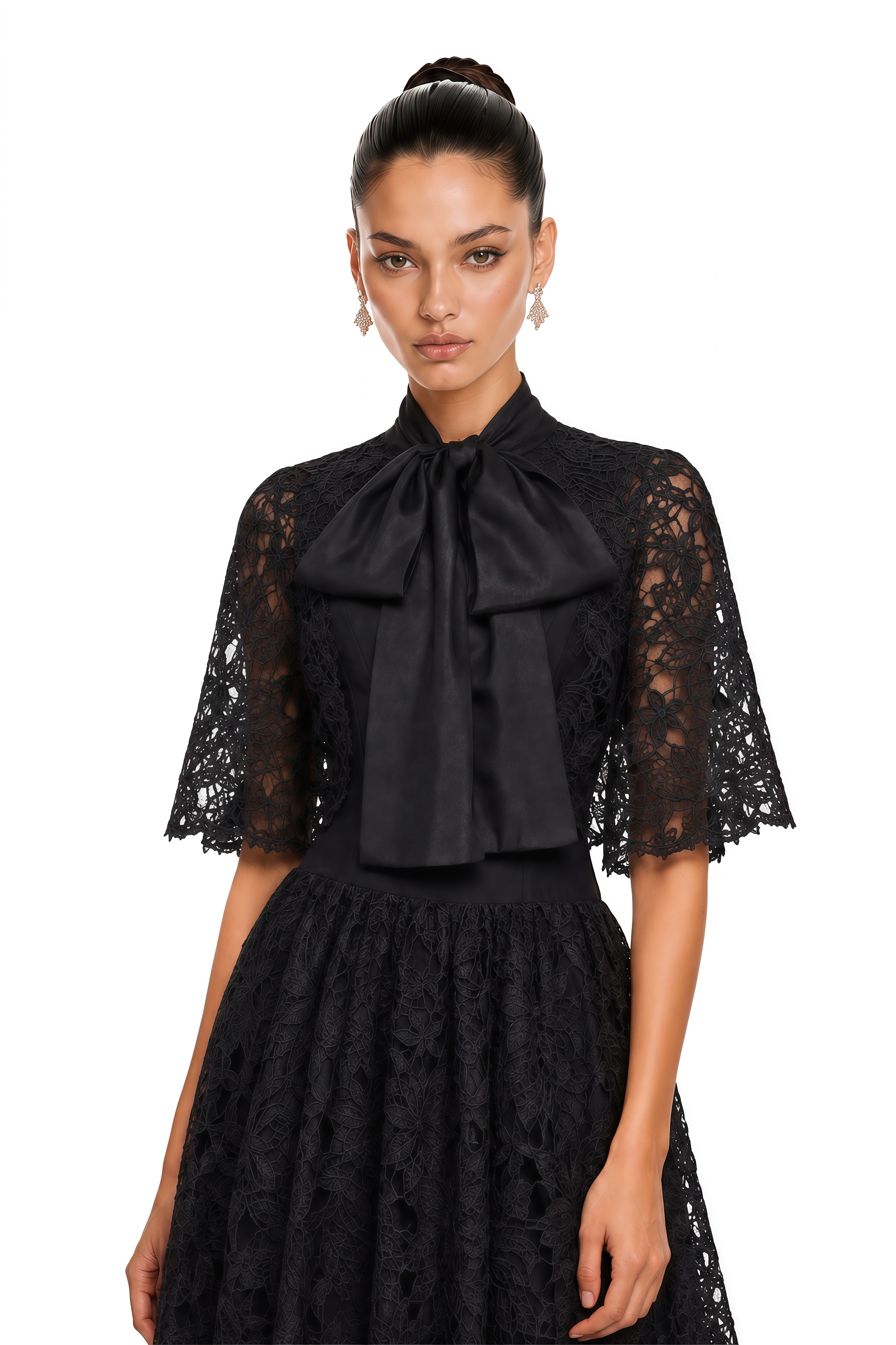 Sissel Black Floral Lace Maxi Dress with Self-Tie