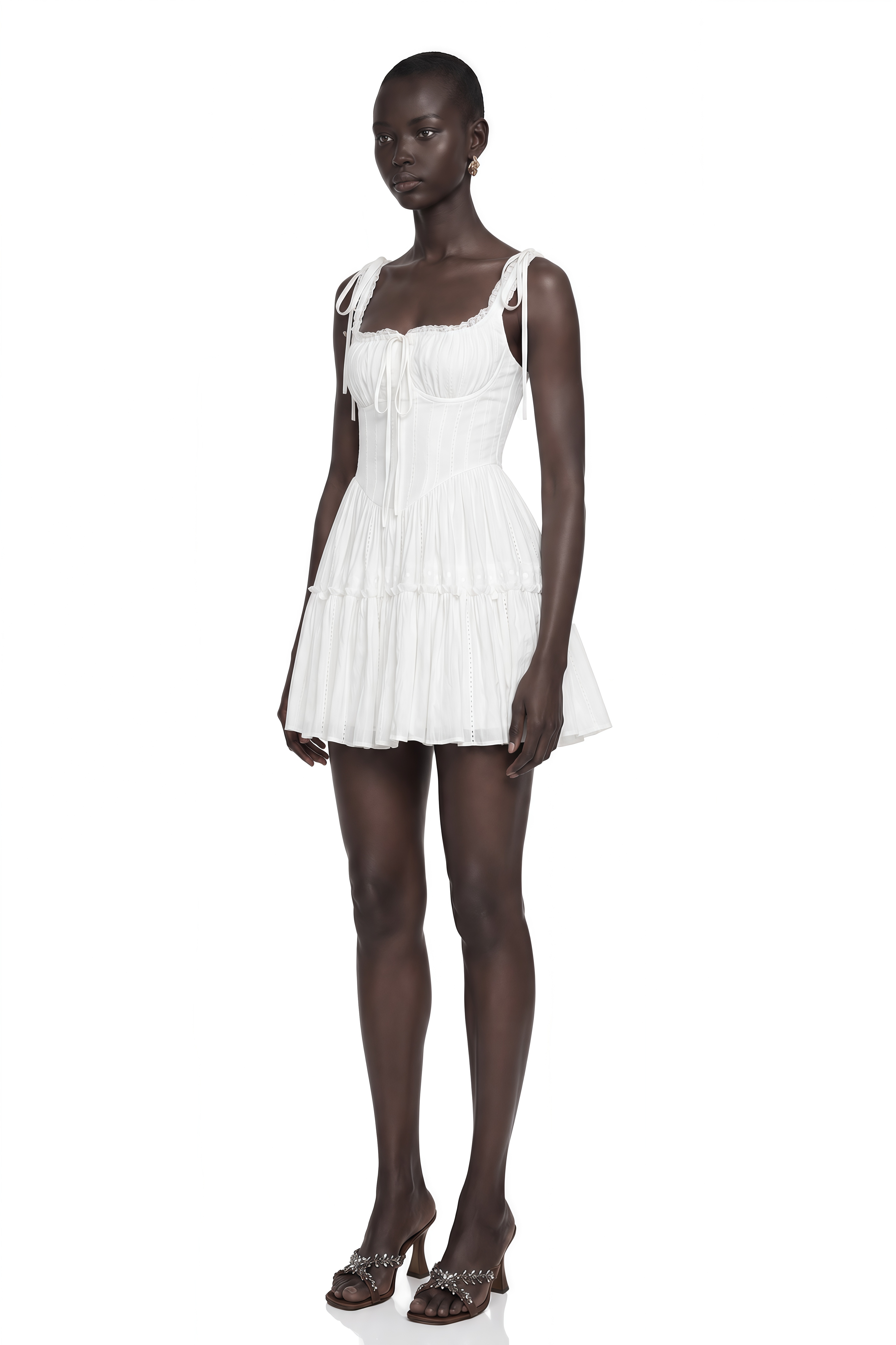 Lente White Ruffled Lace Mini Dress