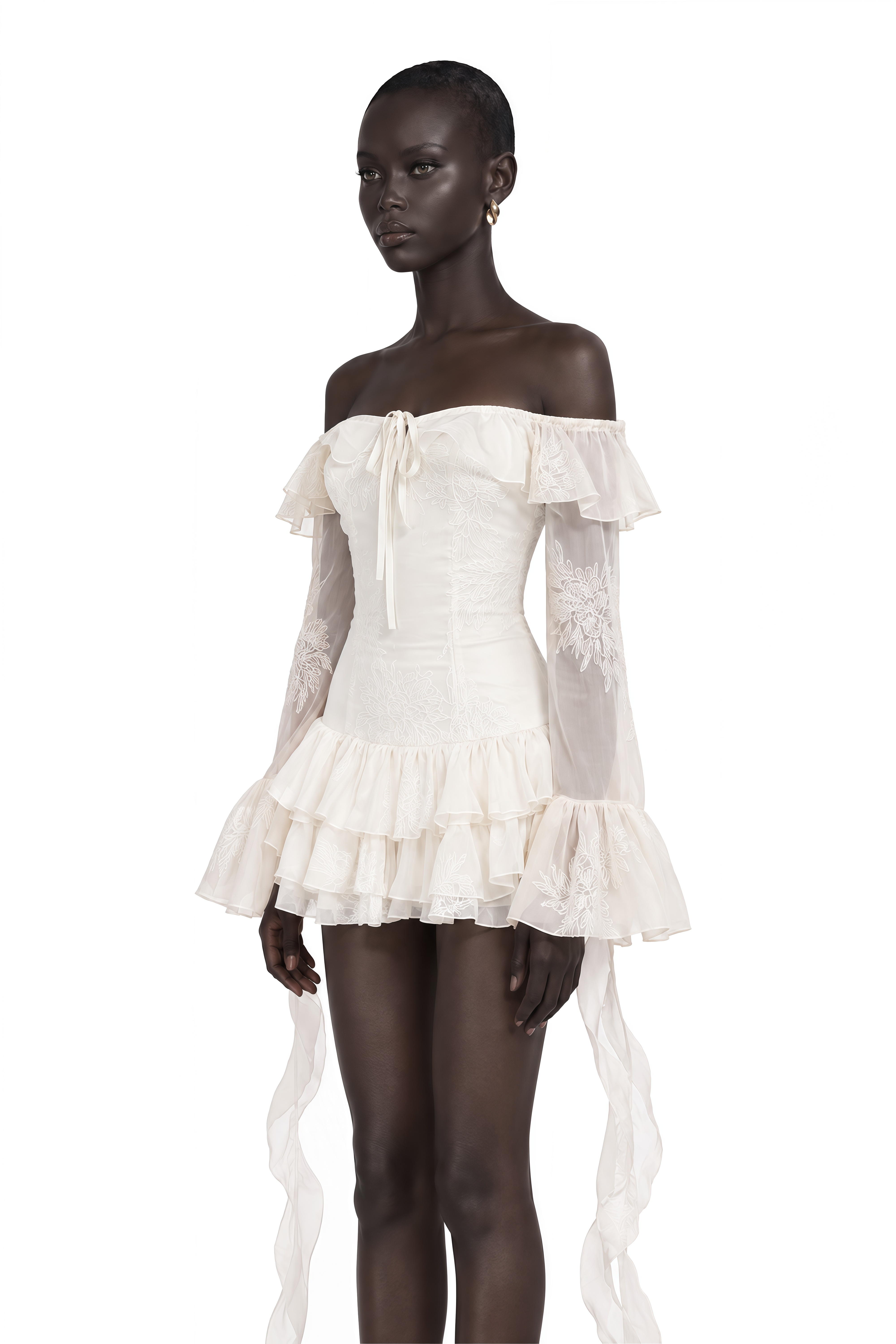 Désirée White Off-Shoulder Embroidered Mini Dress
