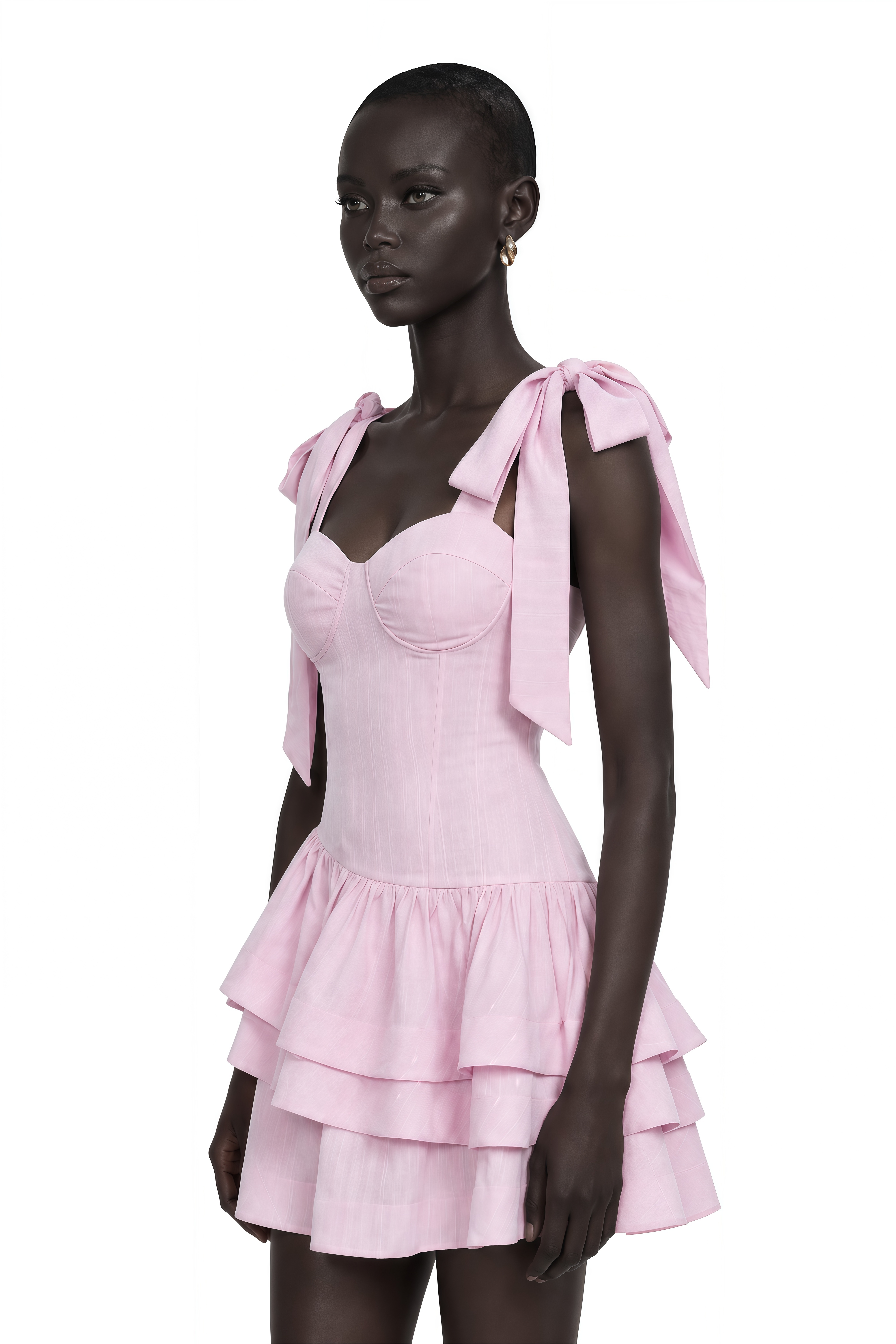 Rahab Pink Lace-Up Tiered Mini Dress
