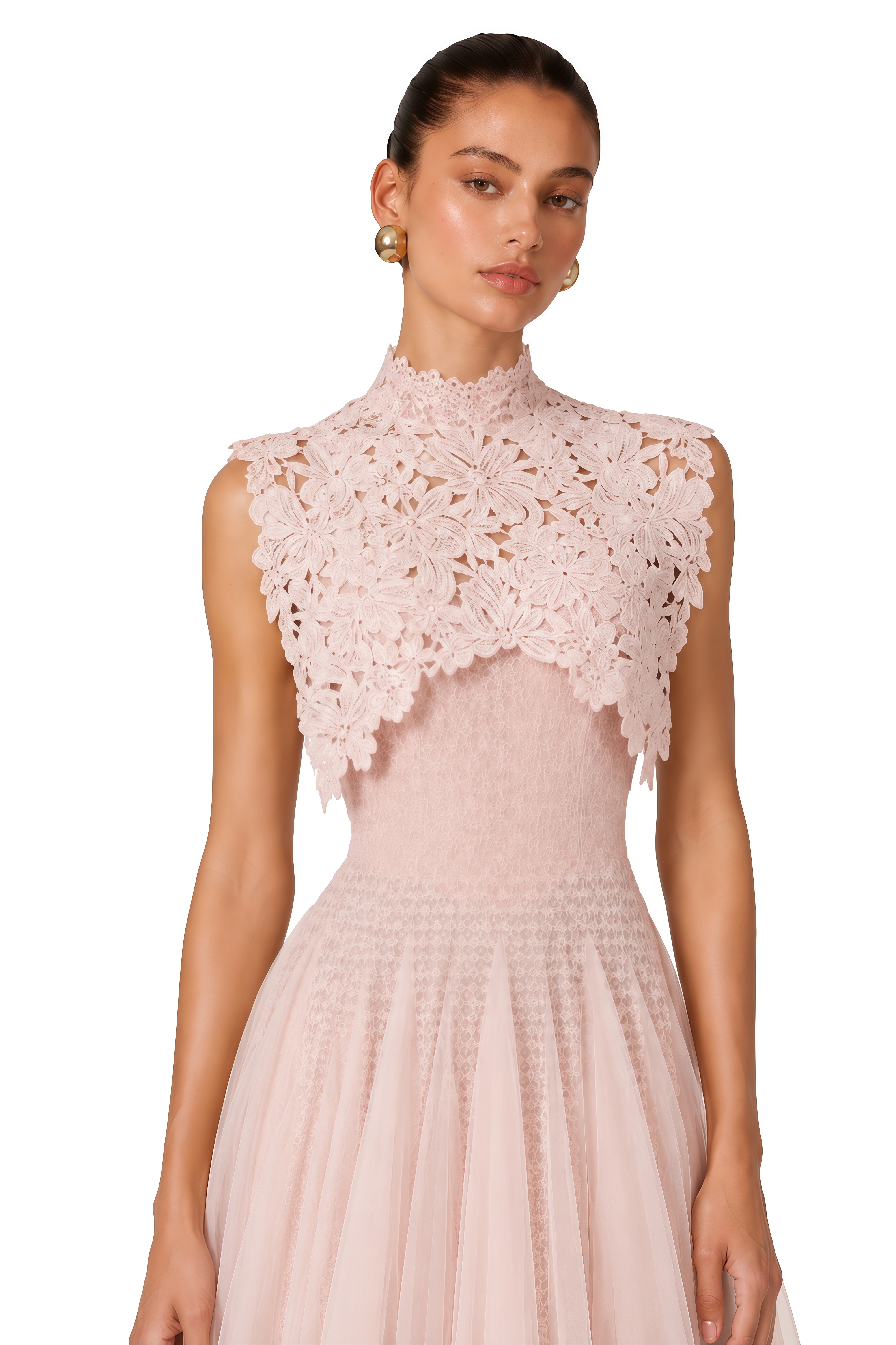 Margaret Light Pink Floral Crochet Midi Dress