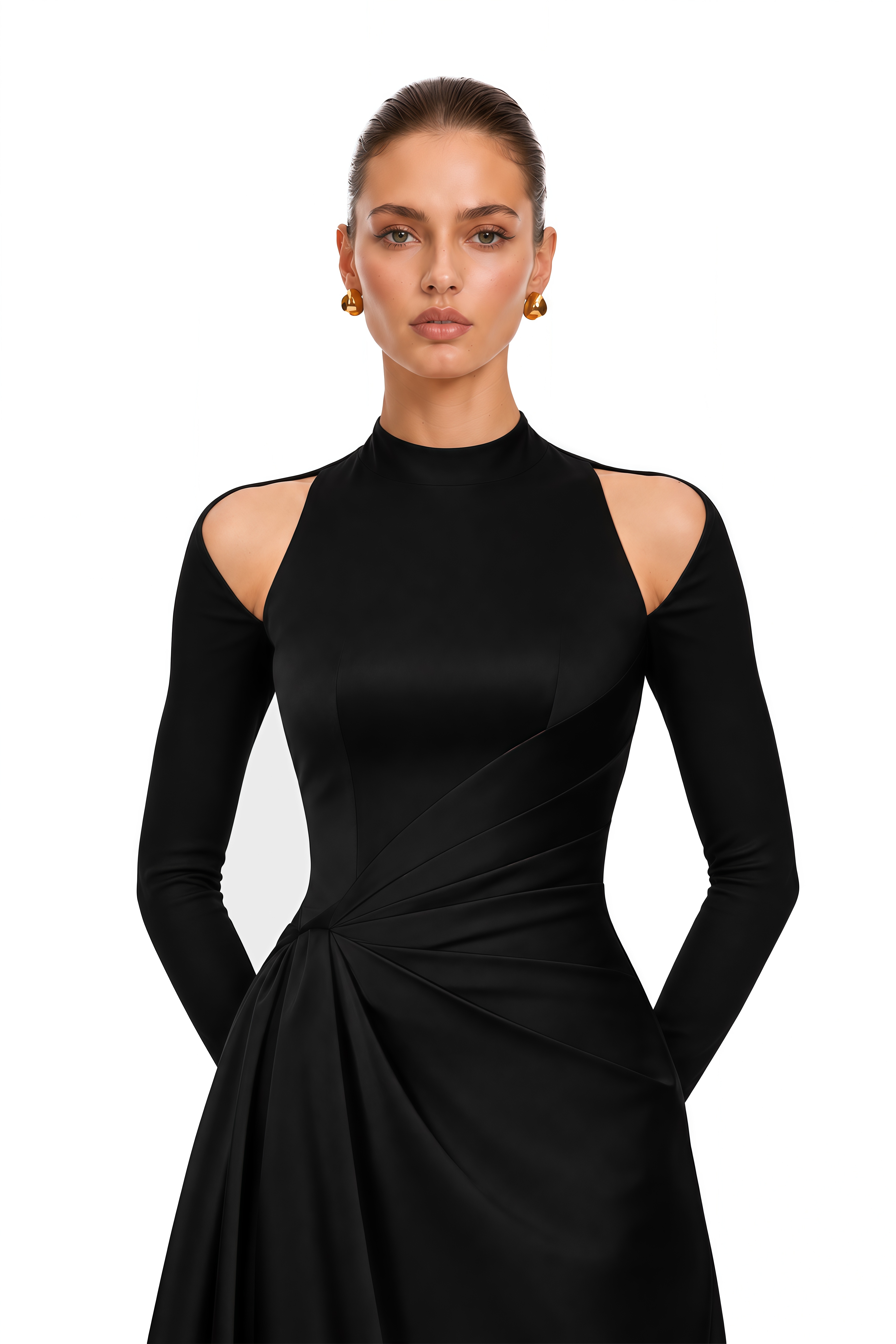 Krista Black Cold Shoulder Ruched Maxi Dress