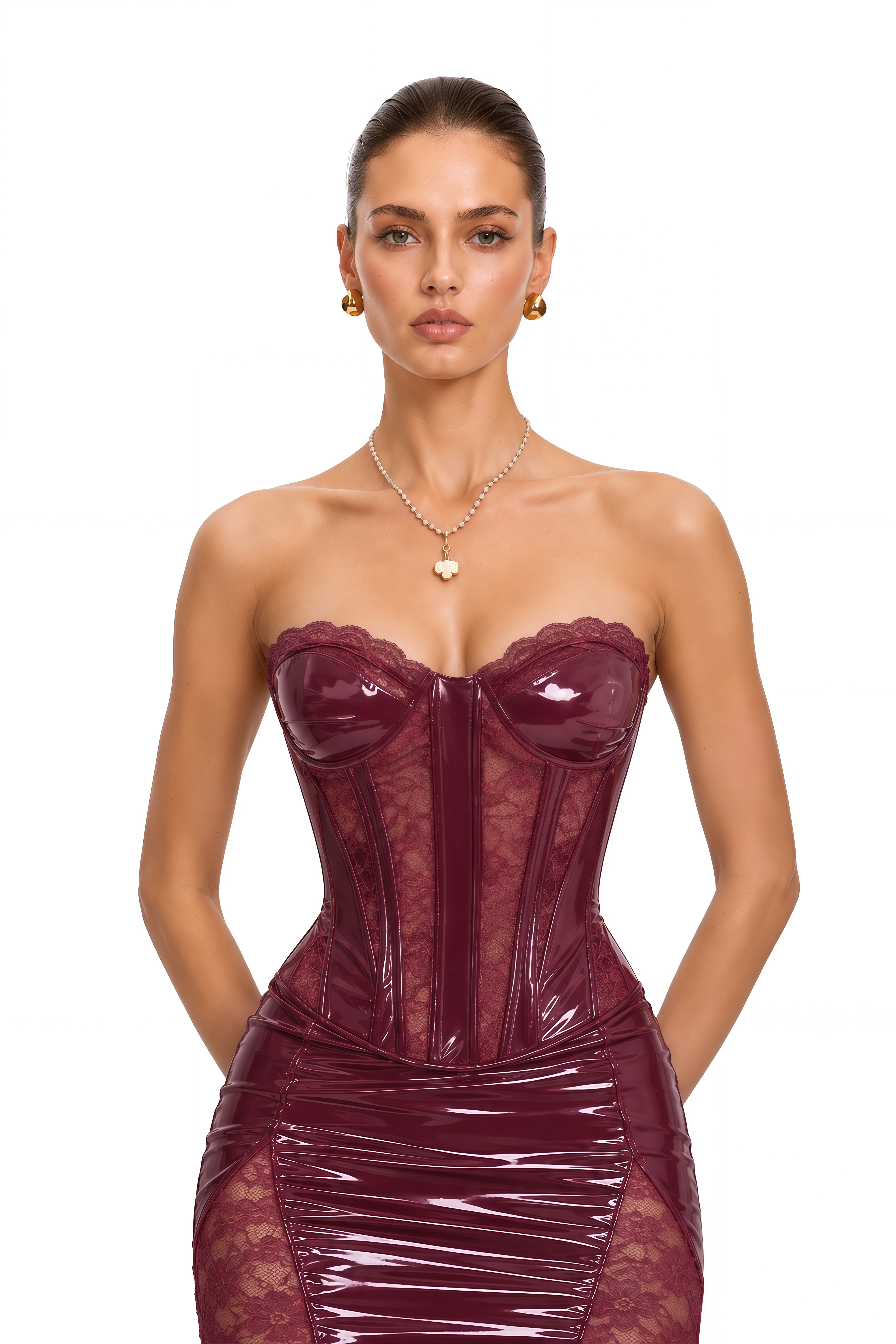 Ina Red Lace Panel Leather Mini Dress