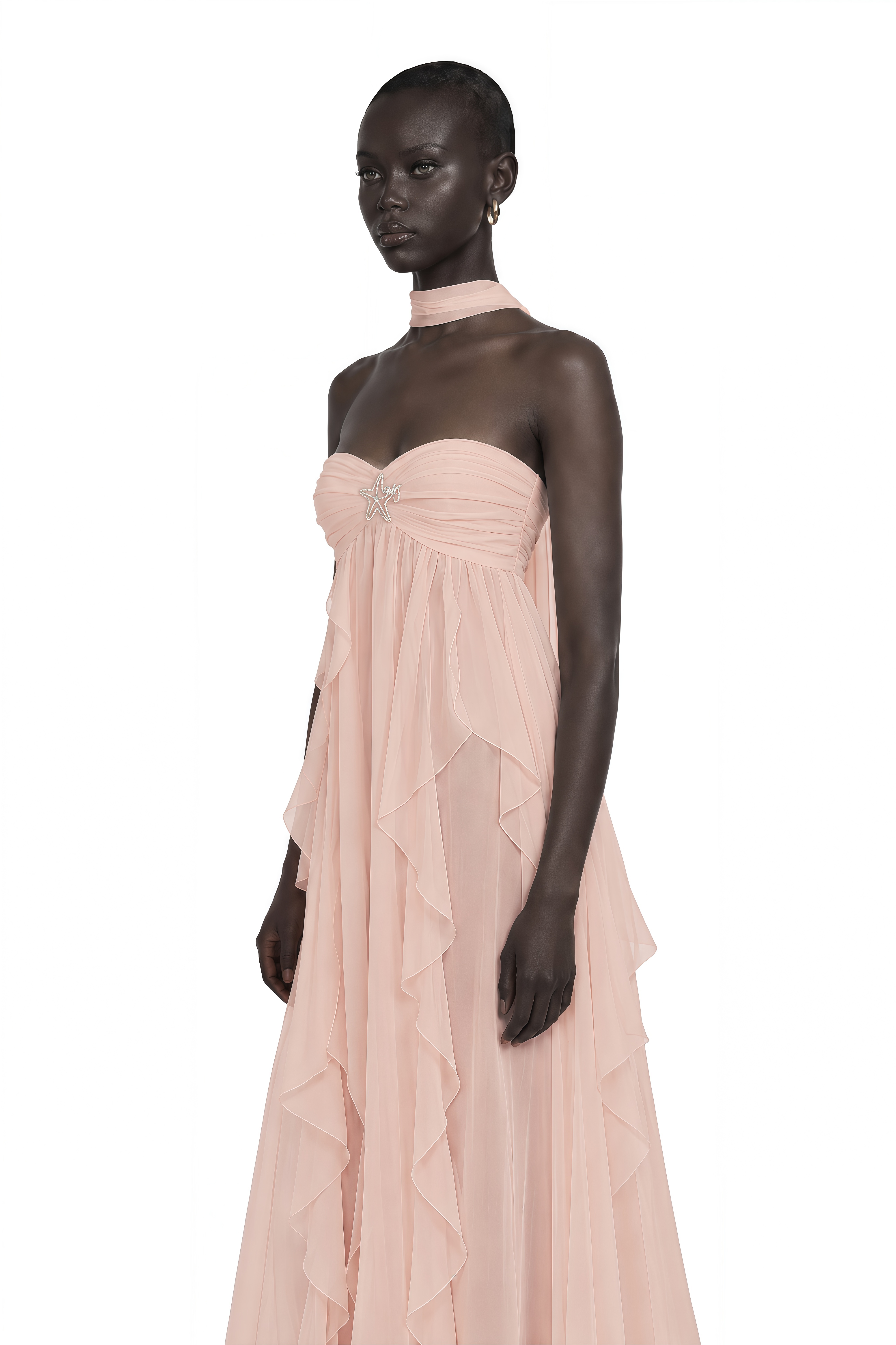 Mariah Pink Chiffon Ruffle Halterneck Maxi Dress