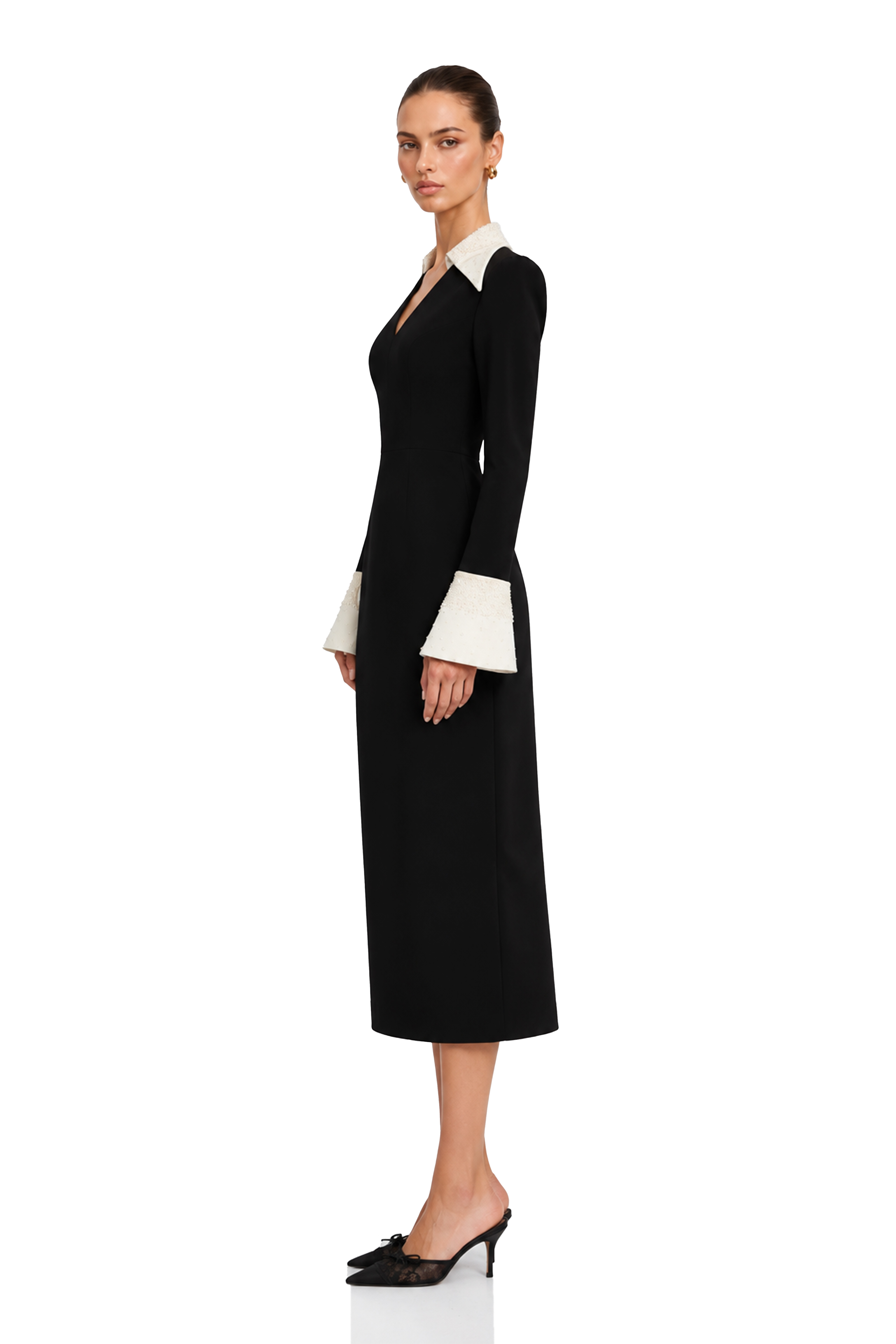 Aina Black Embellished Corset Midi Dress