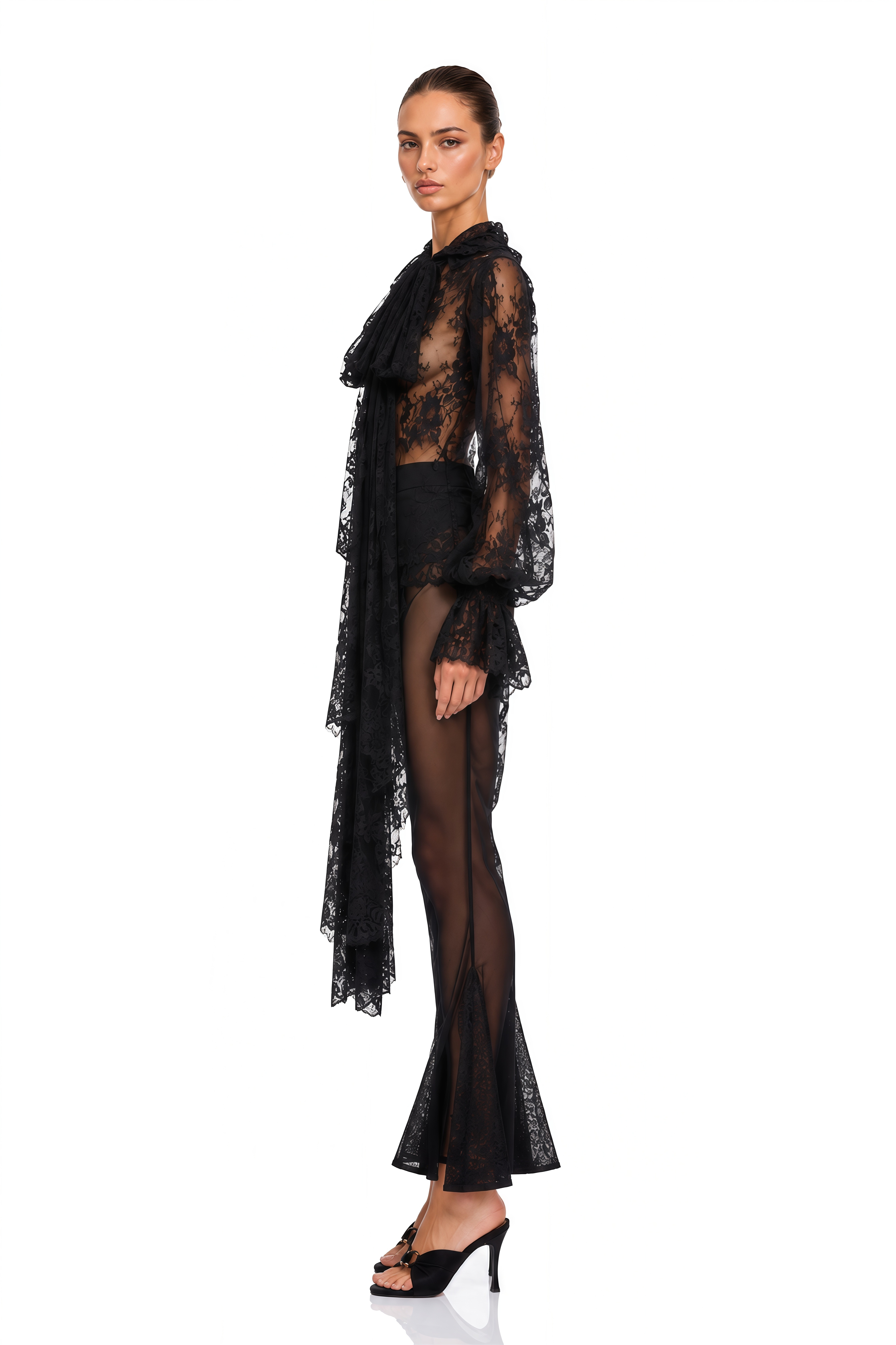 Quintine Black Ribbon Tie-Neck Floral Lace Blouse – Miss Rosier