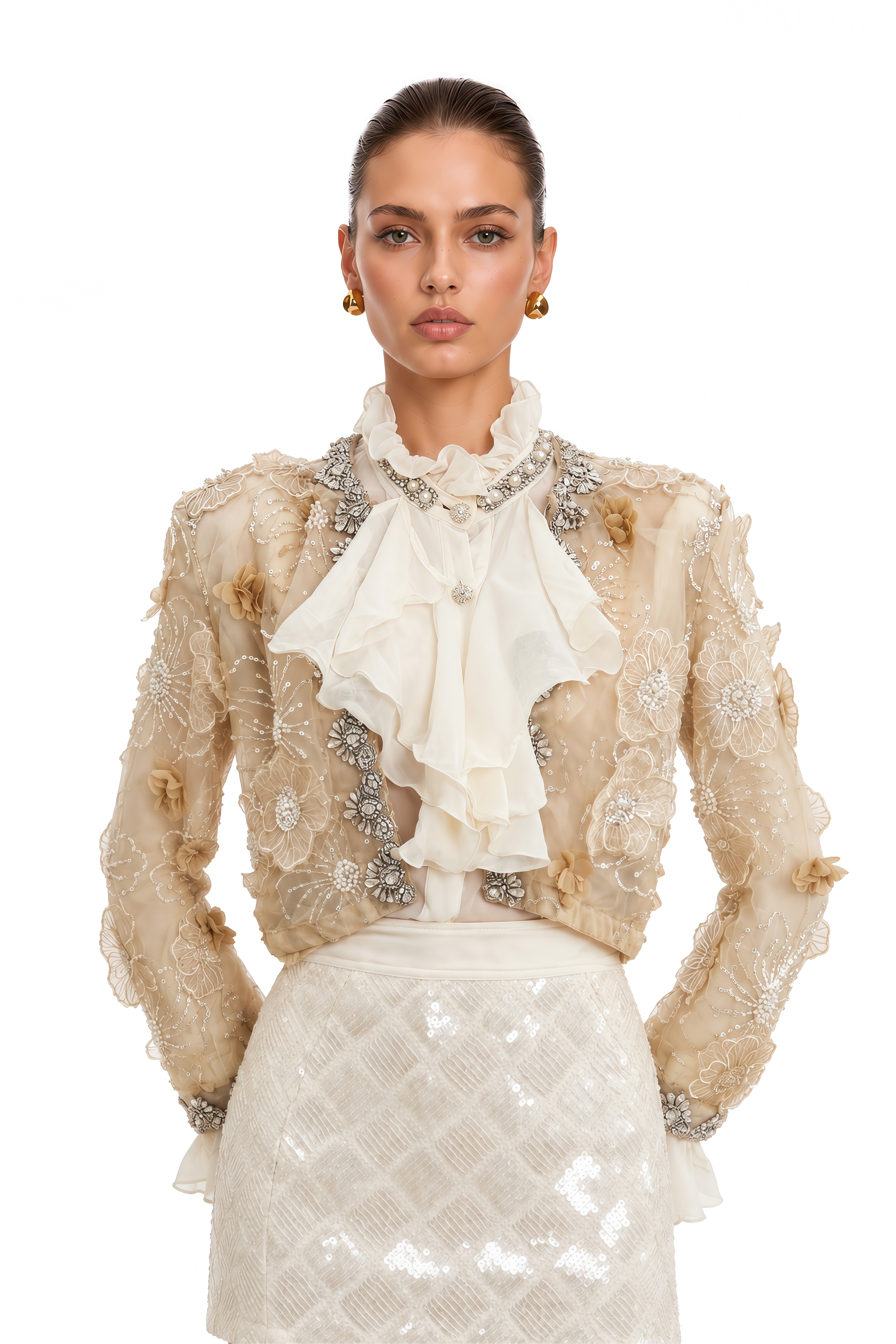 Liane Semi-Sheer Flower Beaded Organza Light Luxury Jacket