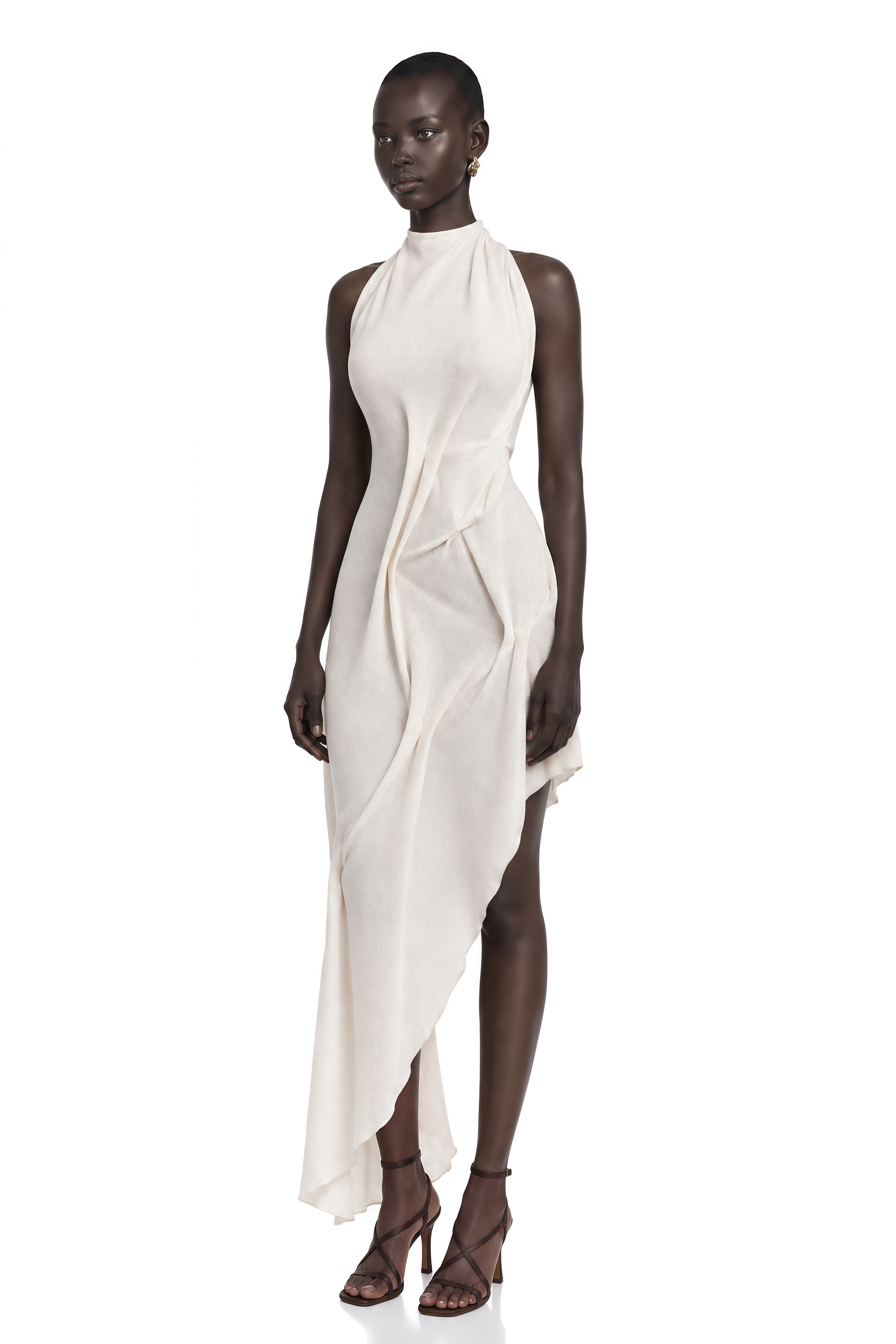 Oleander White Textured Asymmetrical Maxi Dress