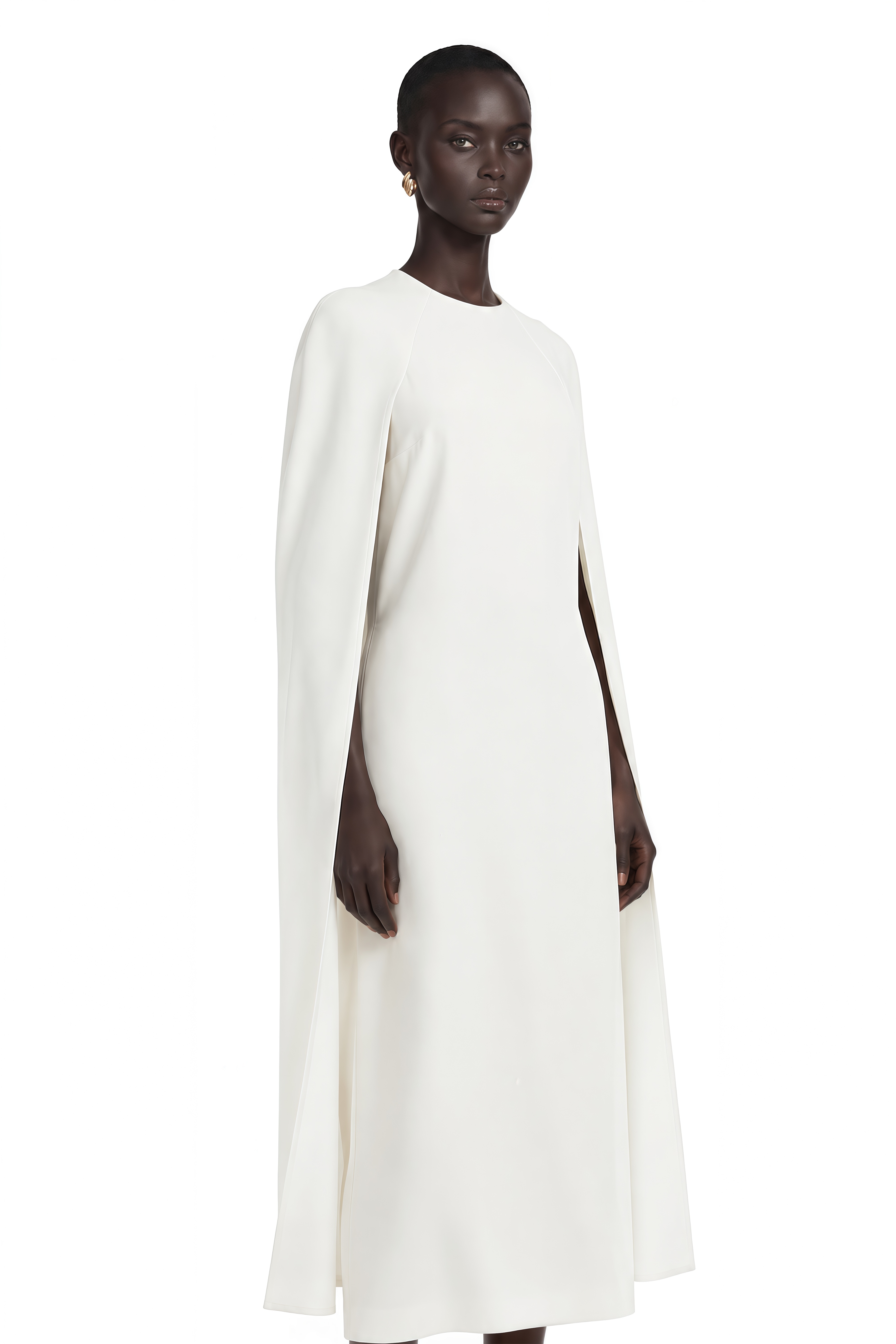 Amelia White Cape Effect Midi Dress