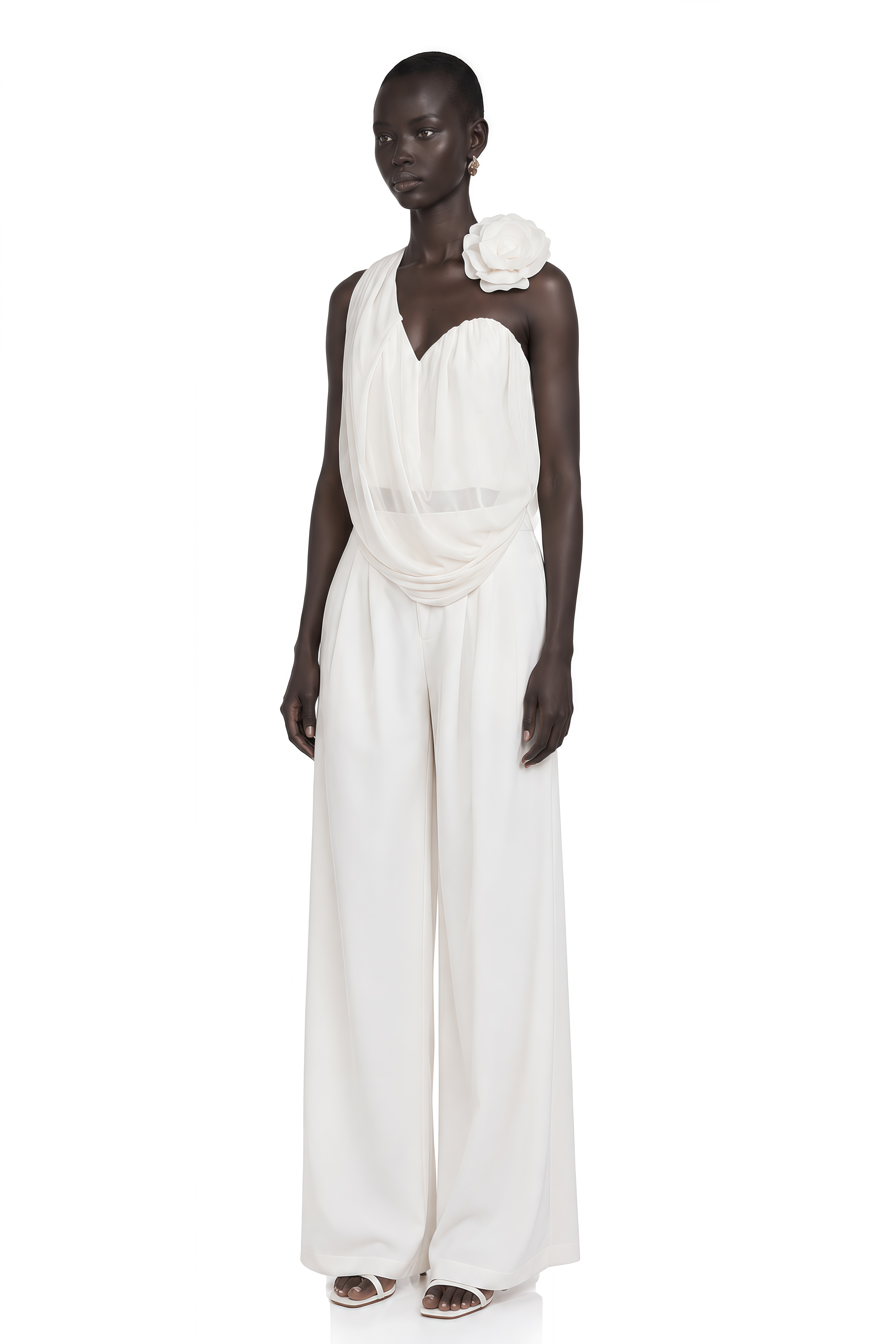 Maeva White Halterneck Floral-Appliqué Top
