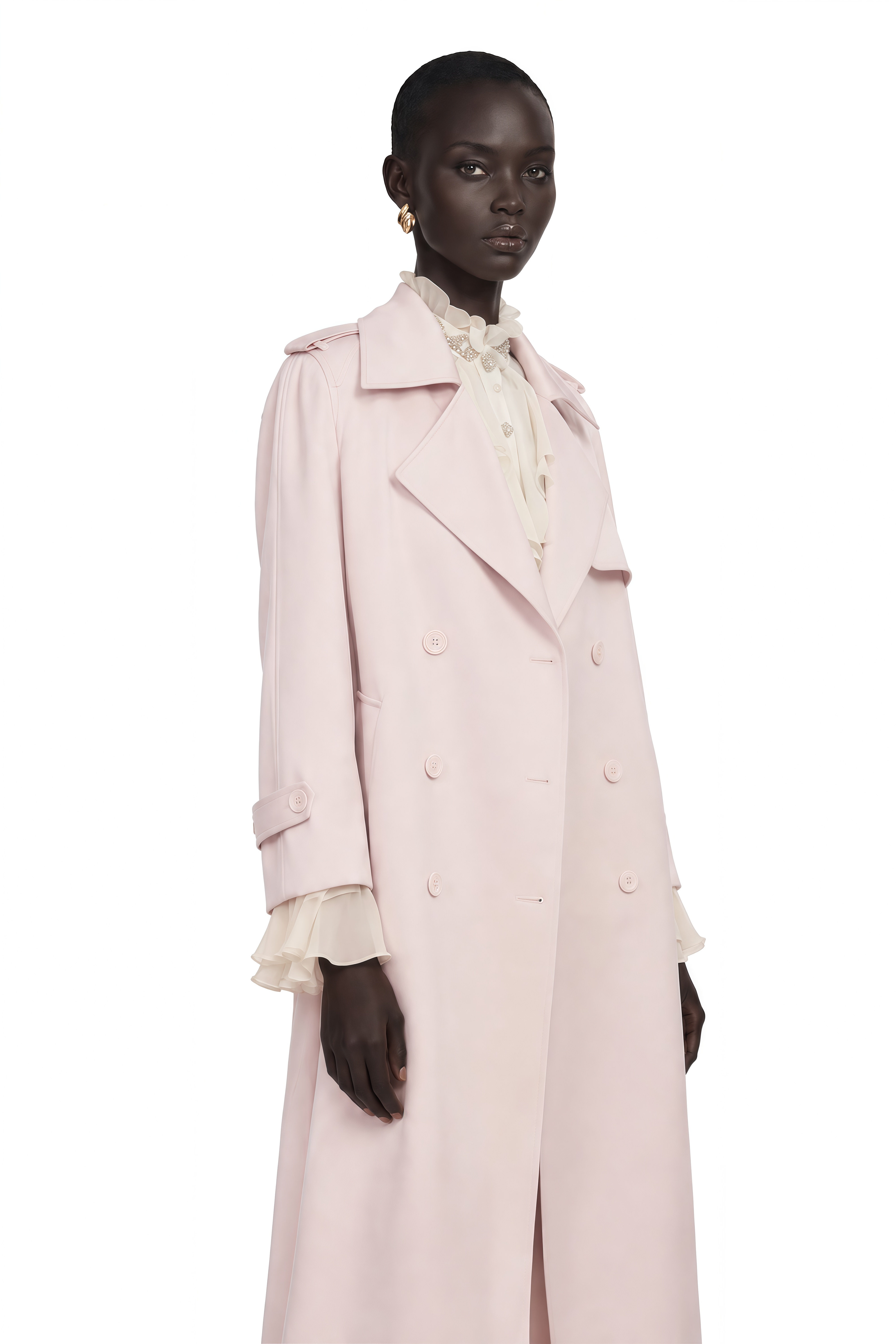 Caméo Pink Double-Breasted Satin Trench Overcoat