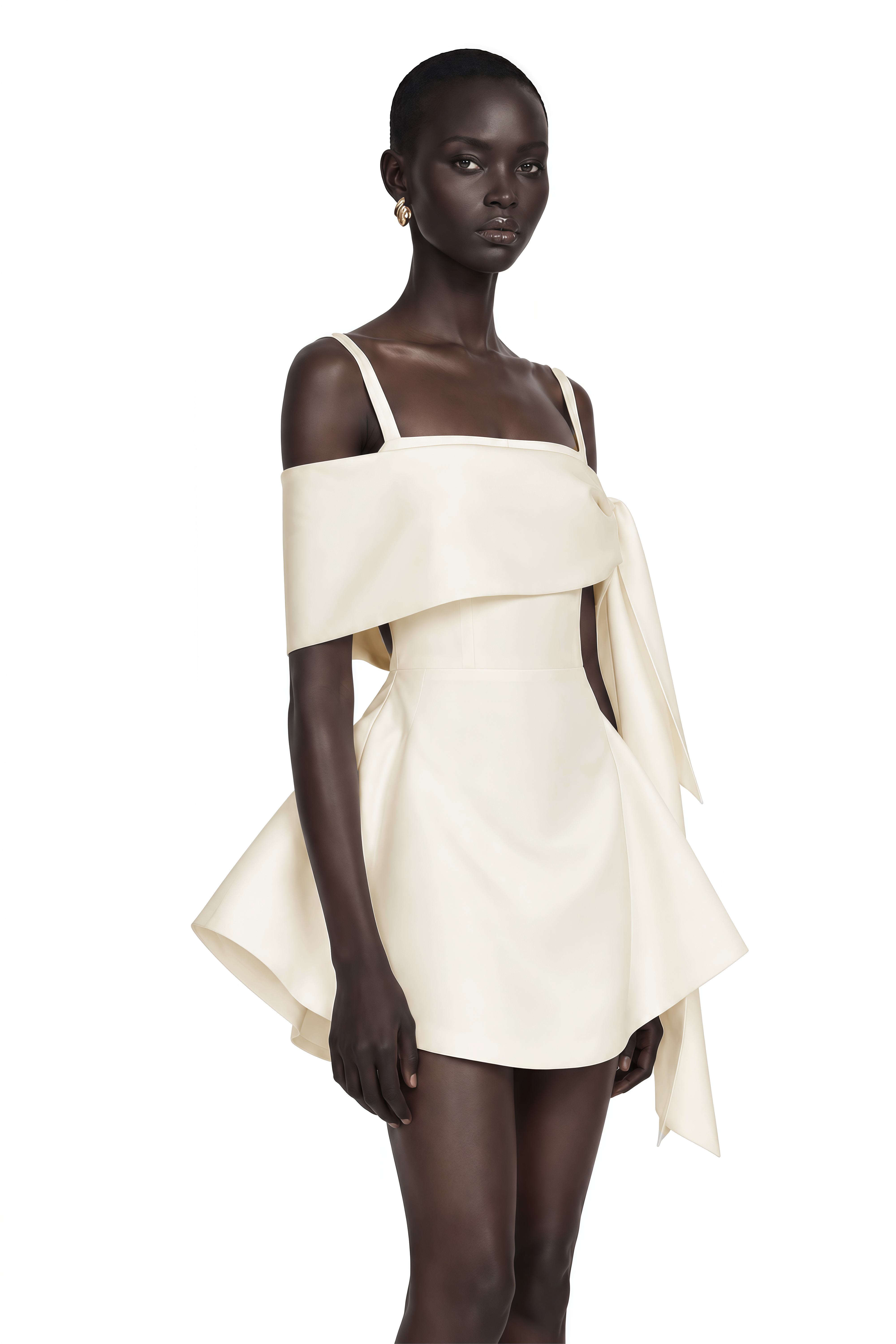 Garance Cream White Self Tie Flared Mini Dress