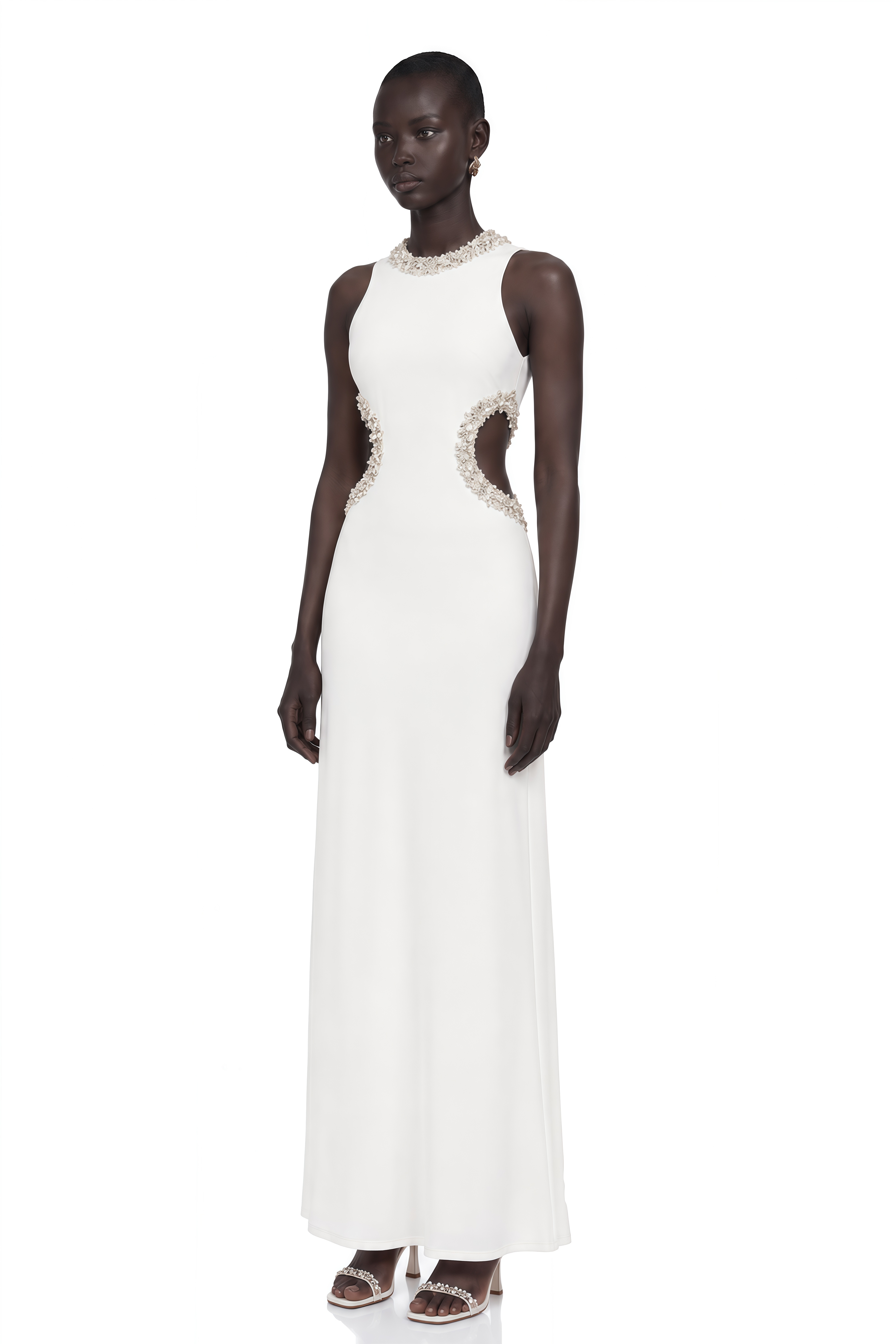Larisa White Embellished Cut-out Maxi Gown