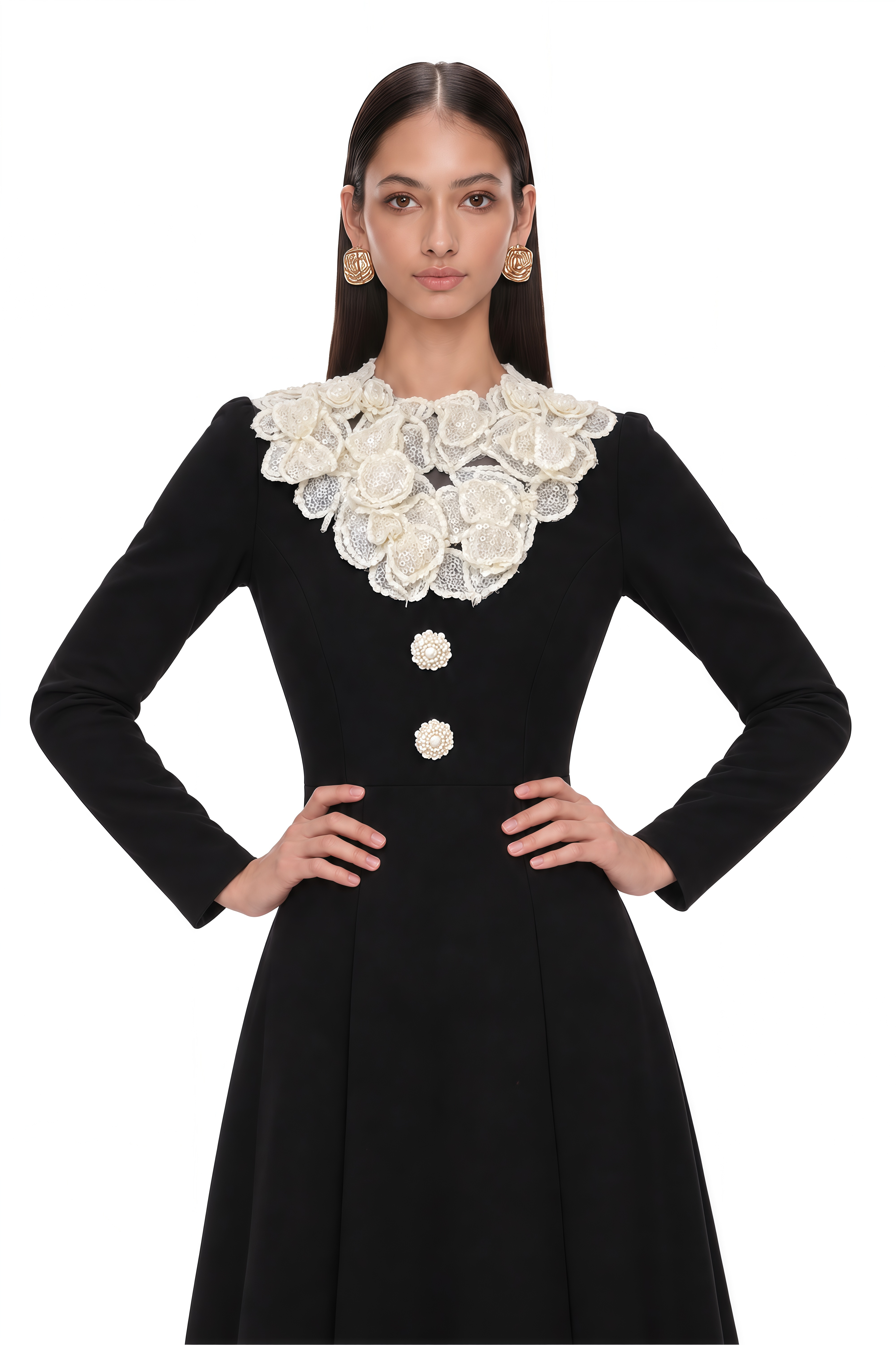 Greta Color Block Sequin 3D Petal Midi Dress