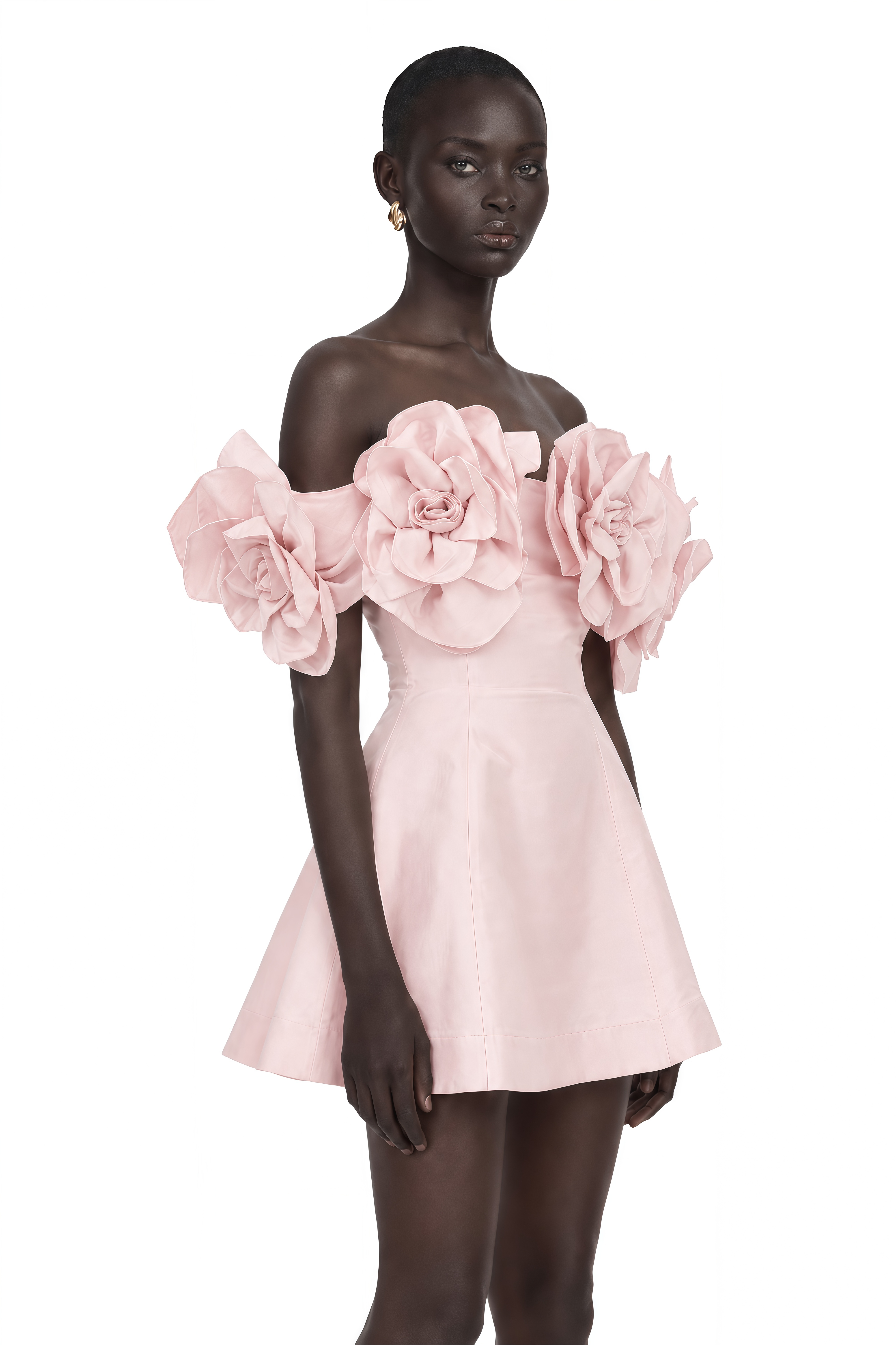 Juliette Pink Off-Shoulder 3D-Petal Mini Dress