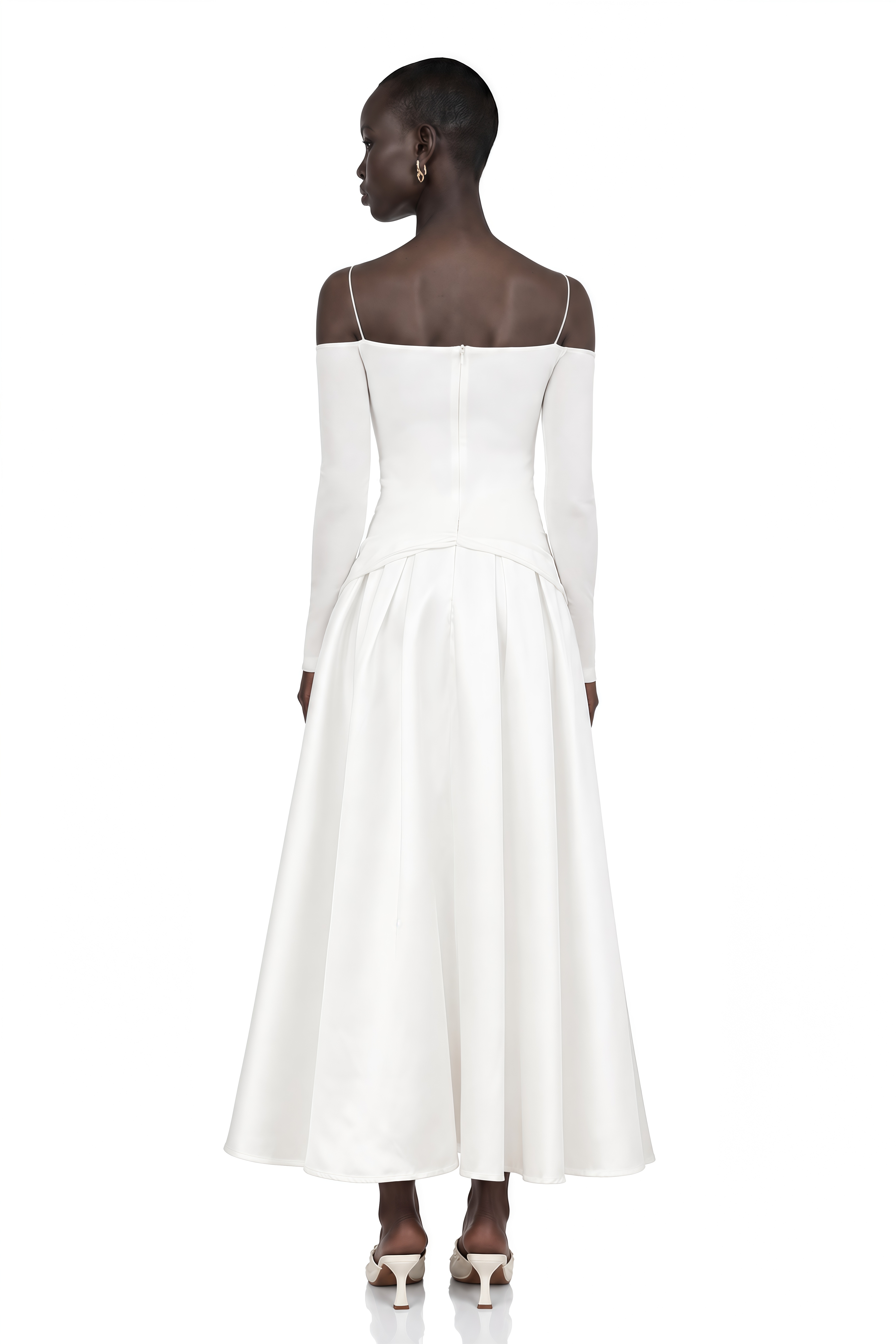 Nadine Off-Shoulder Paneled Maxi Dress in White
