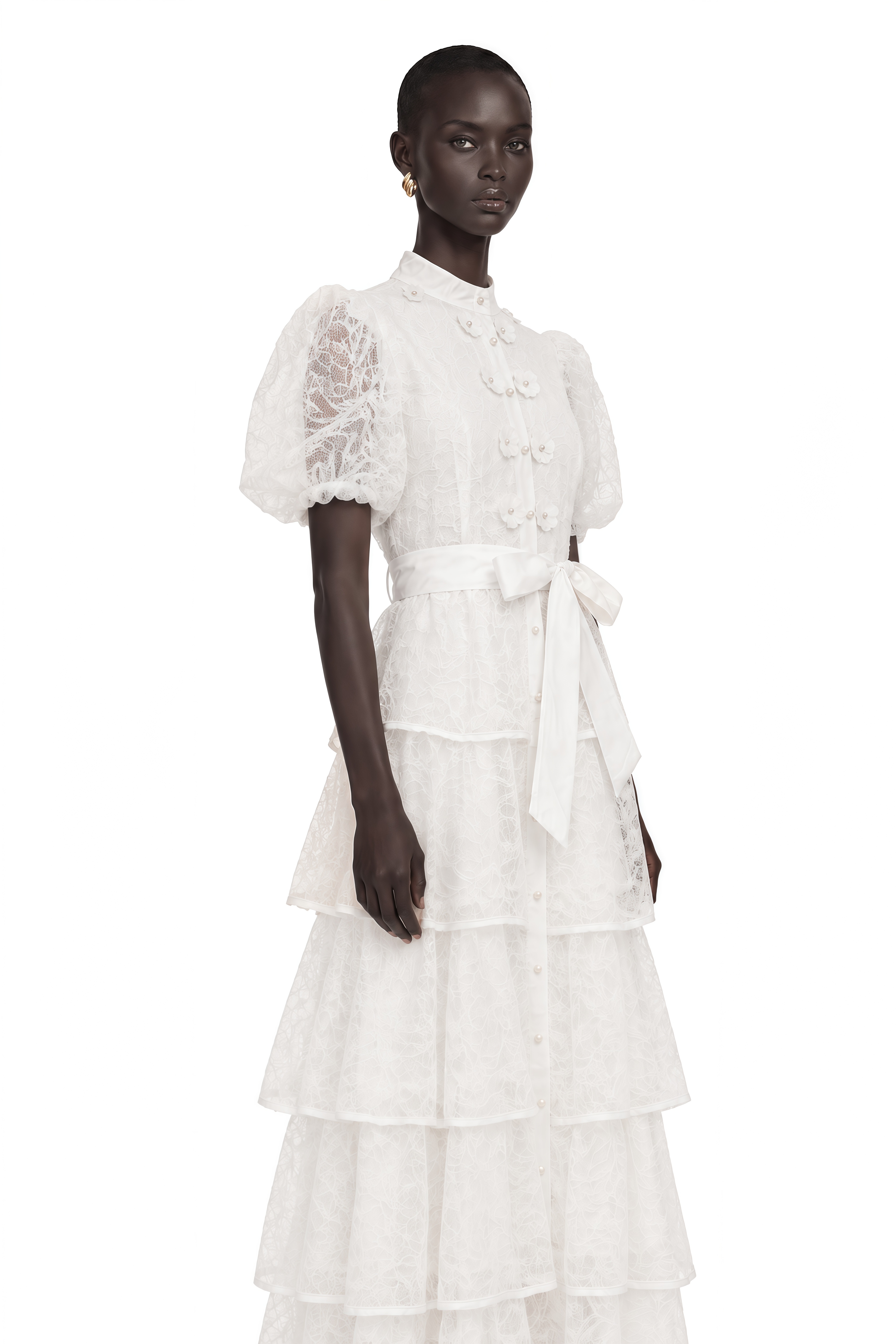 Verity White Floral Lace Tiered Maxi Dress