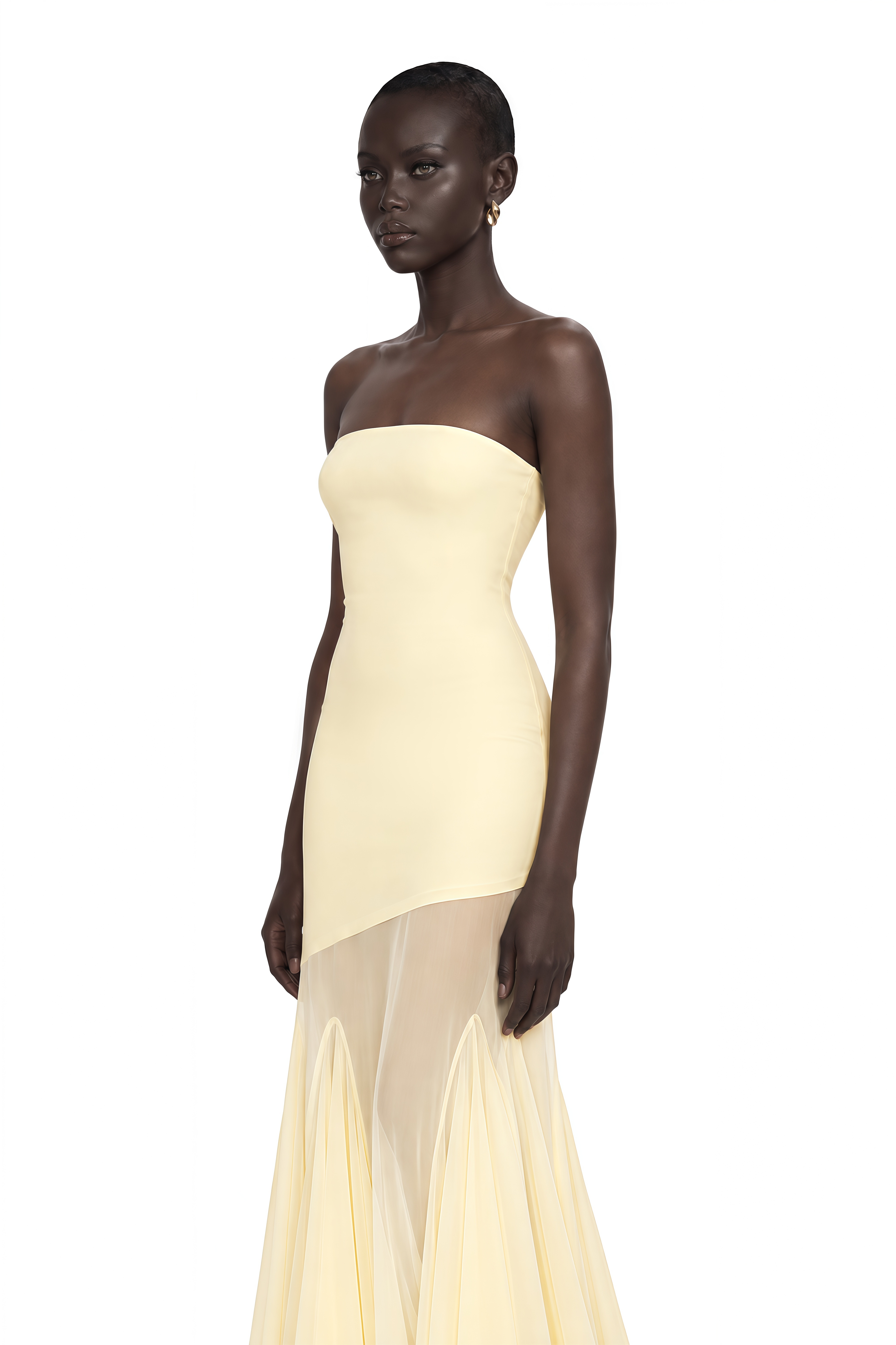 Josiane Yellow Off-Shoulder Sheer Tulle Maxi Dress