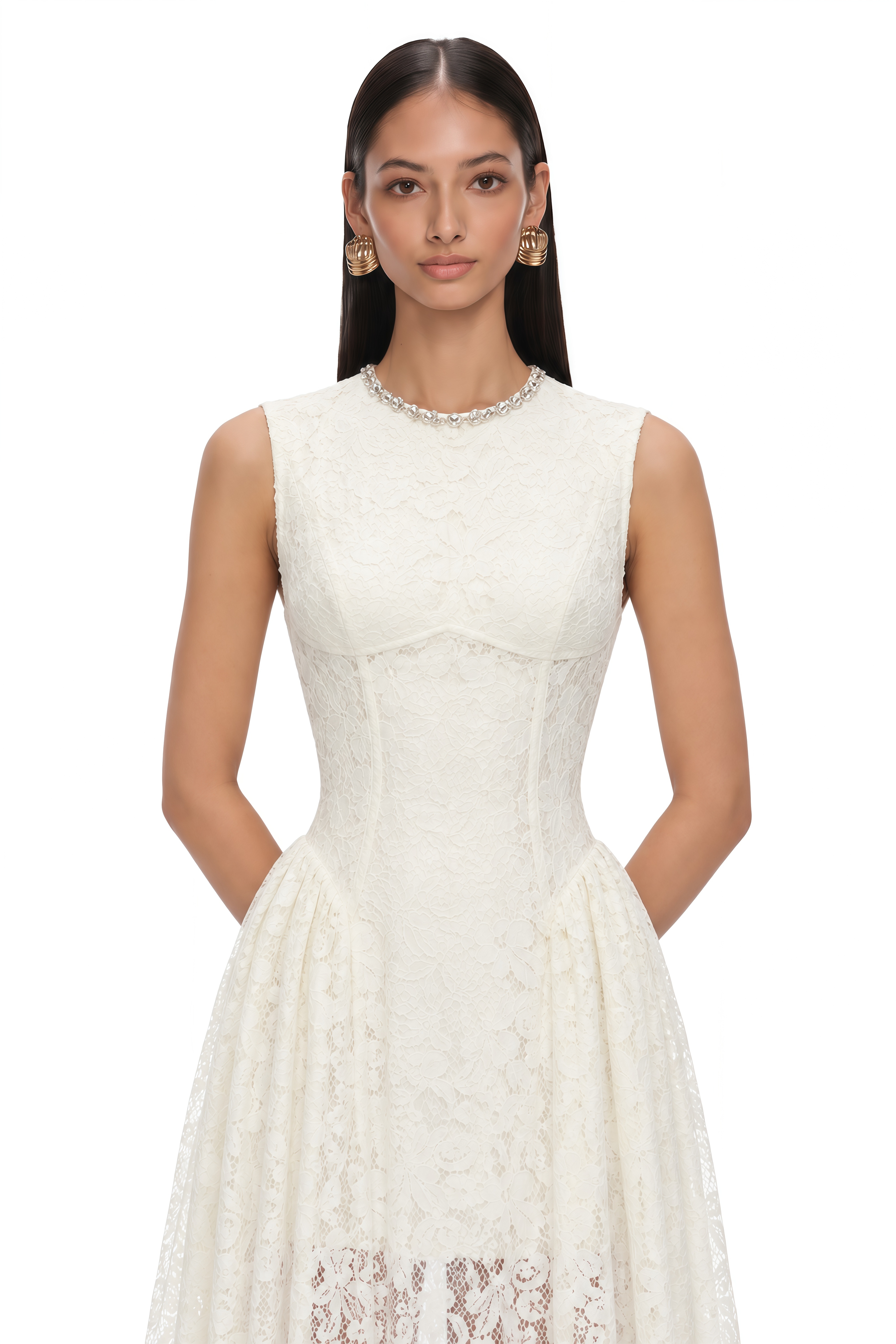 Laia Cream Lace Sleeveless Ruched Maxi Dress