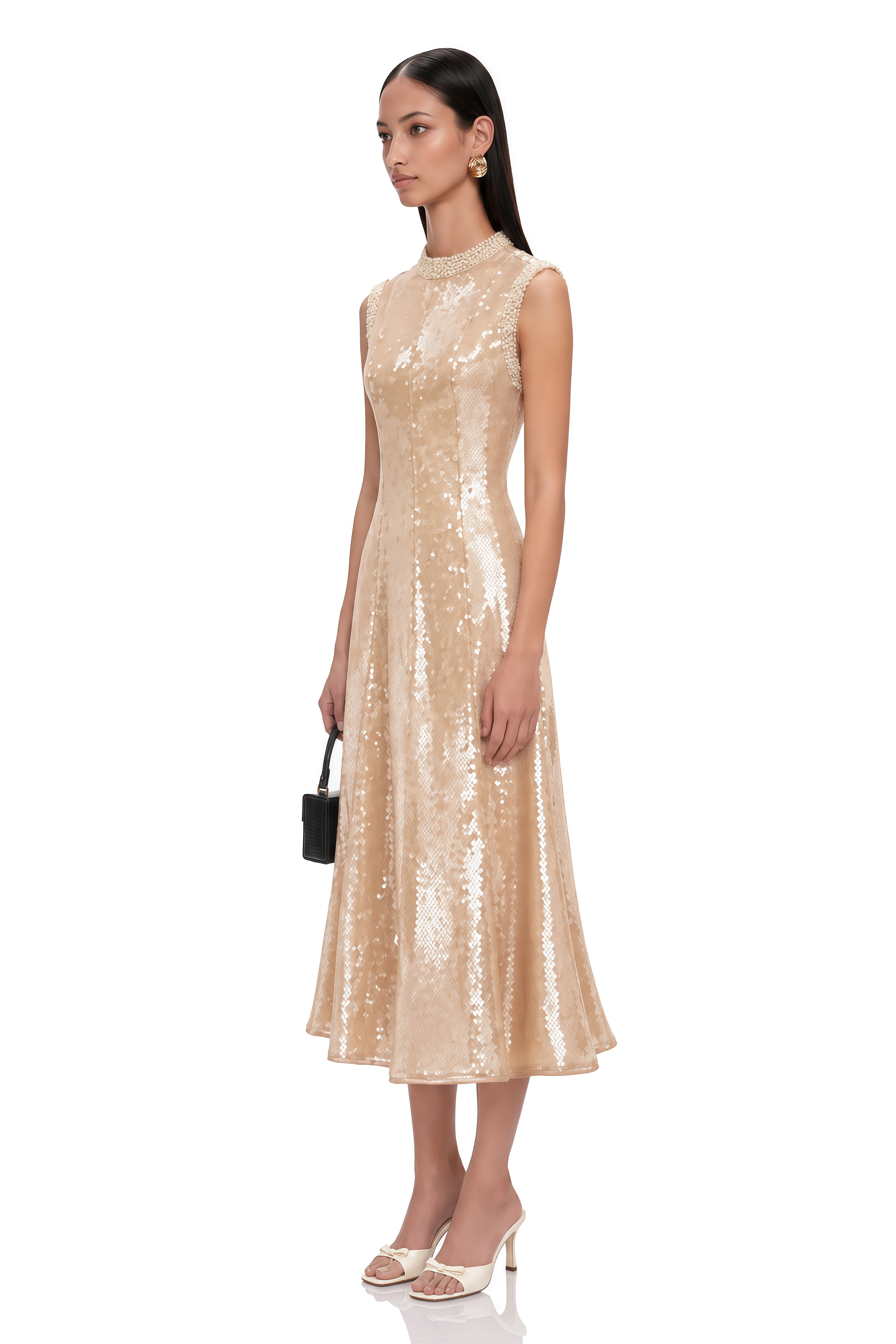 Ornella Faux-Pearl Sequined Midi Dress