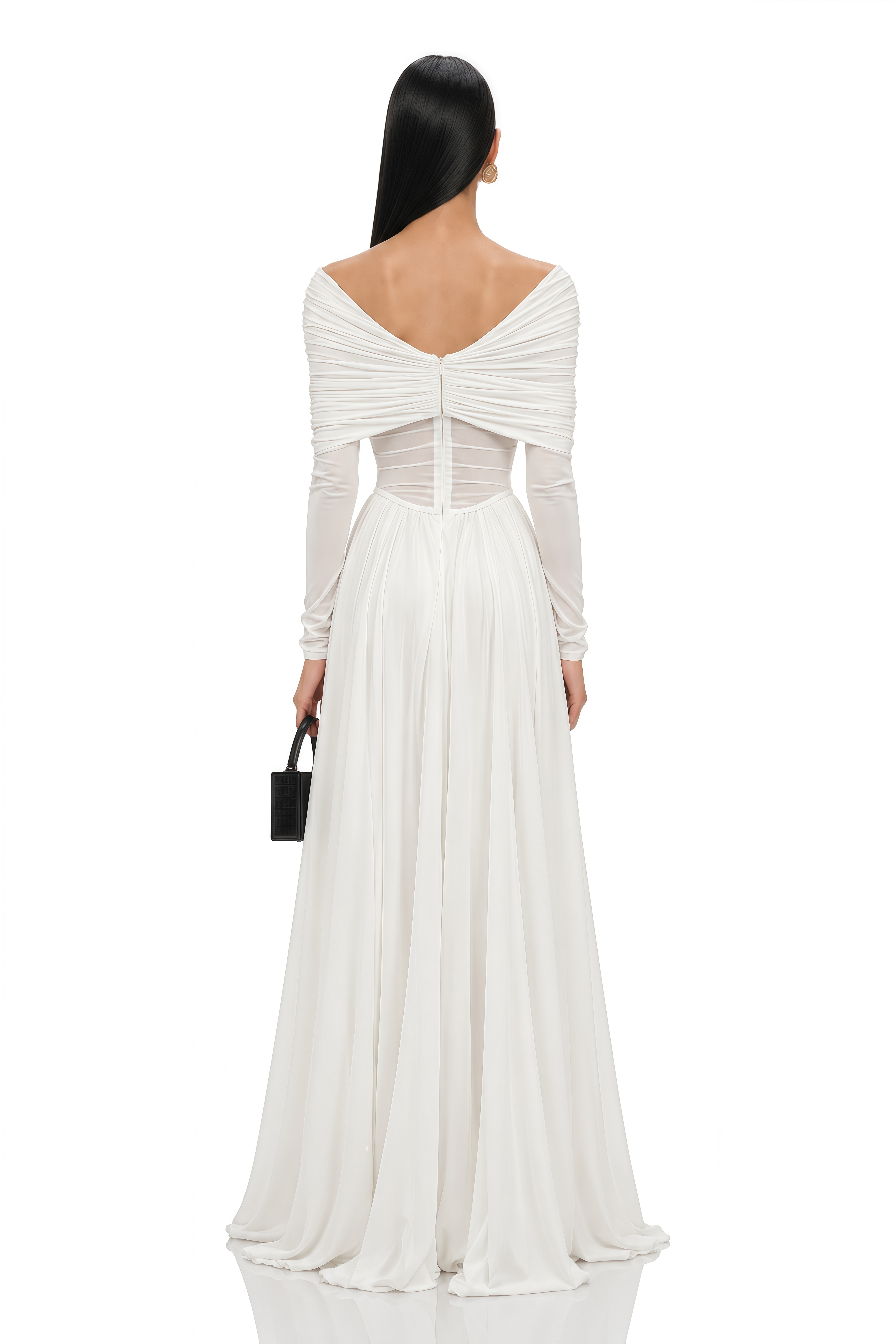 Vérane White Draped-detail Ruched Maxi Dress