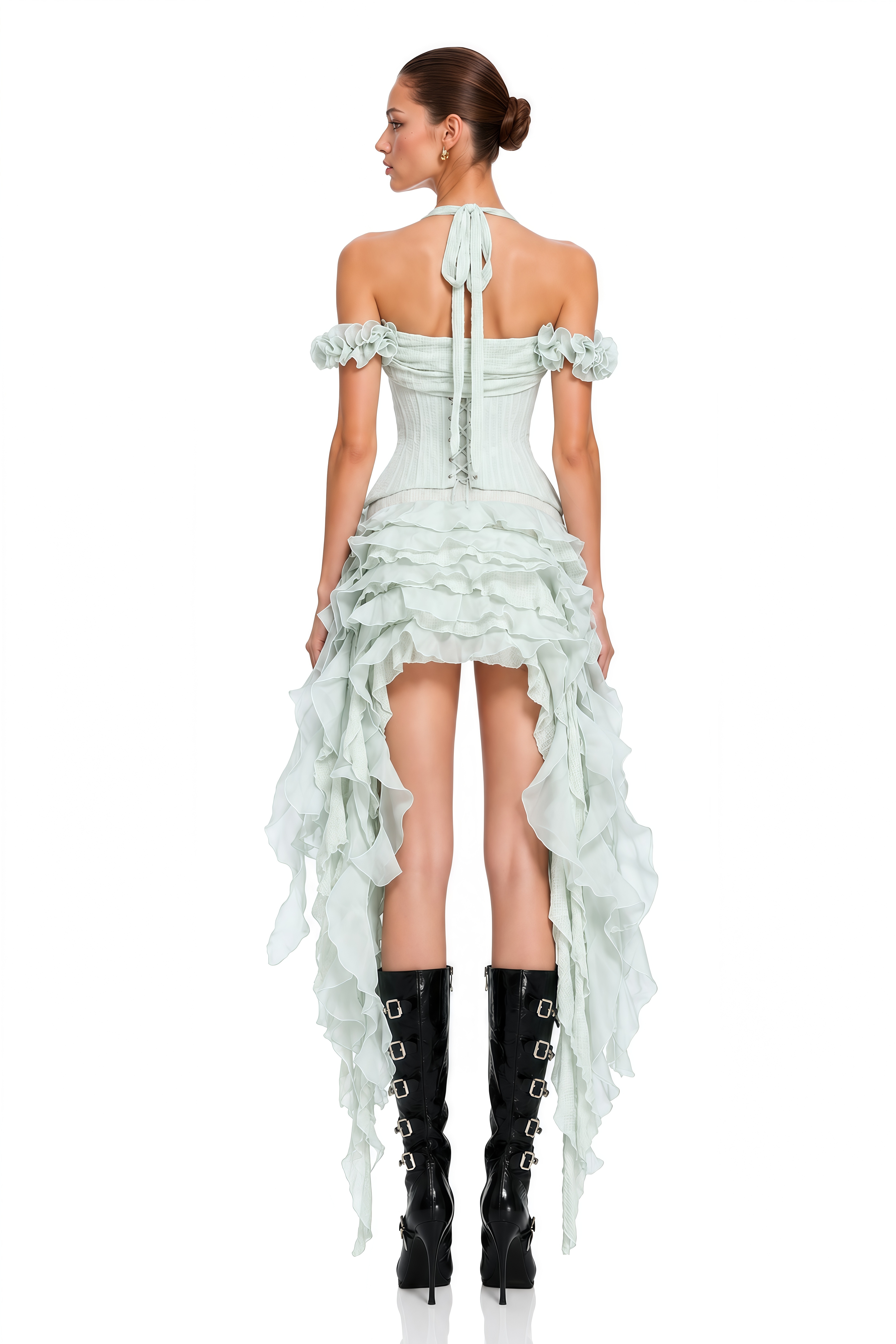 Patricia Green Floral-Appliqué Asymmetrical Ruffled Mini Dress