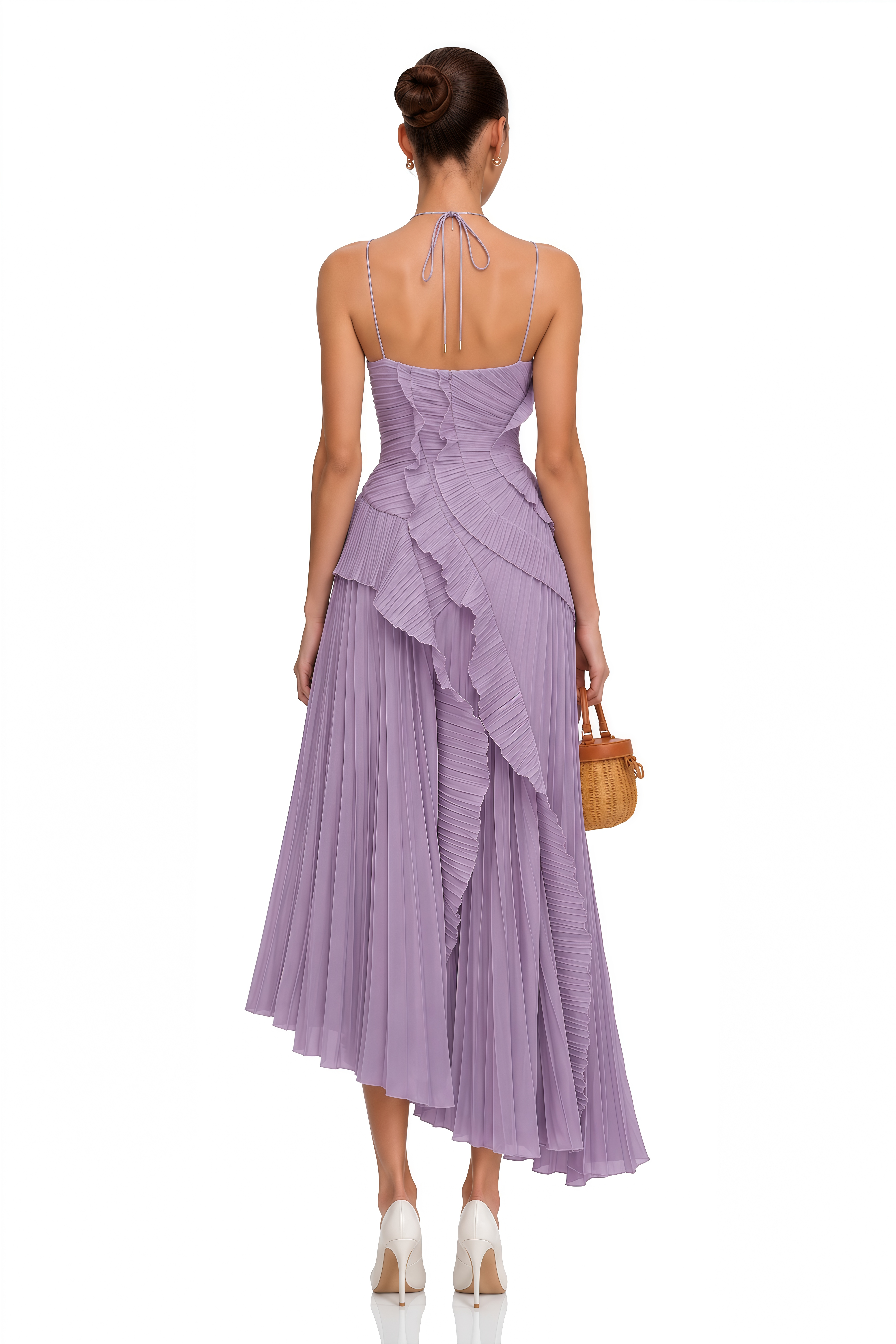 Doux Purple Ruffled Trim Pleated Midi Dress – Miss Rosier
