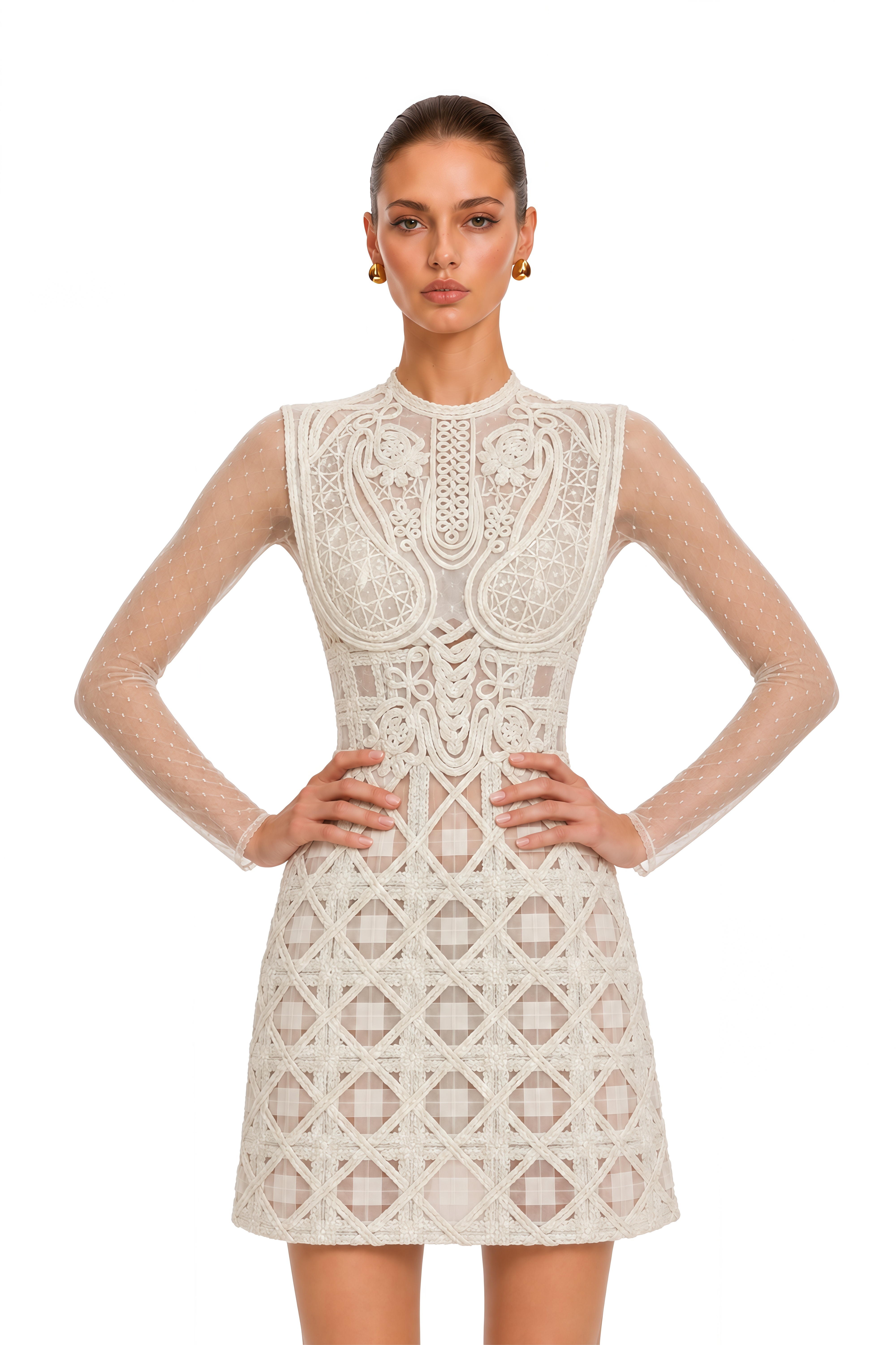 Elena White Braided Crochet Mini Dress
