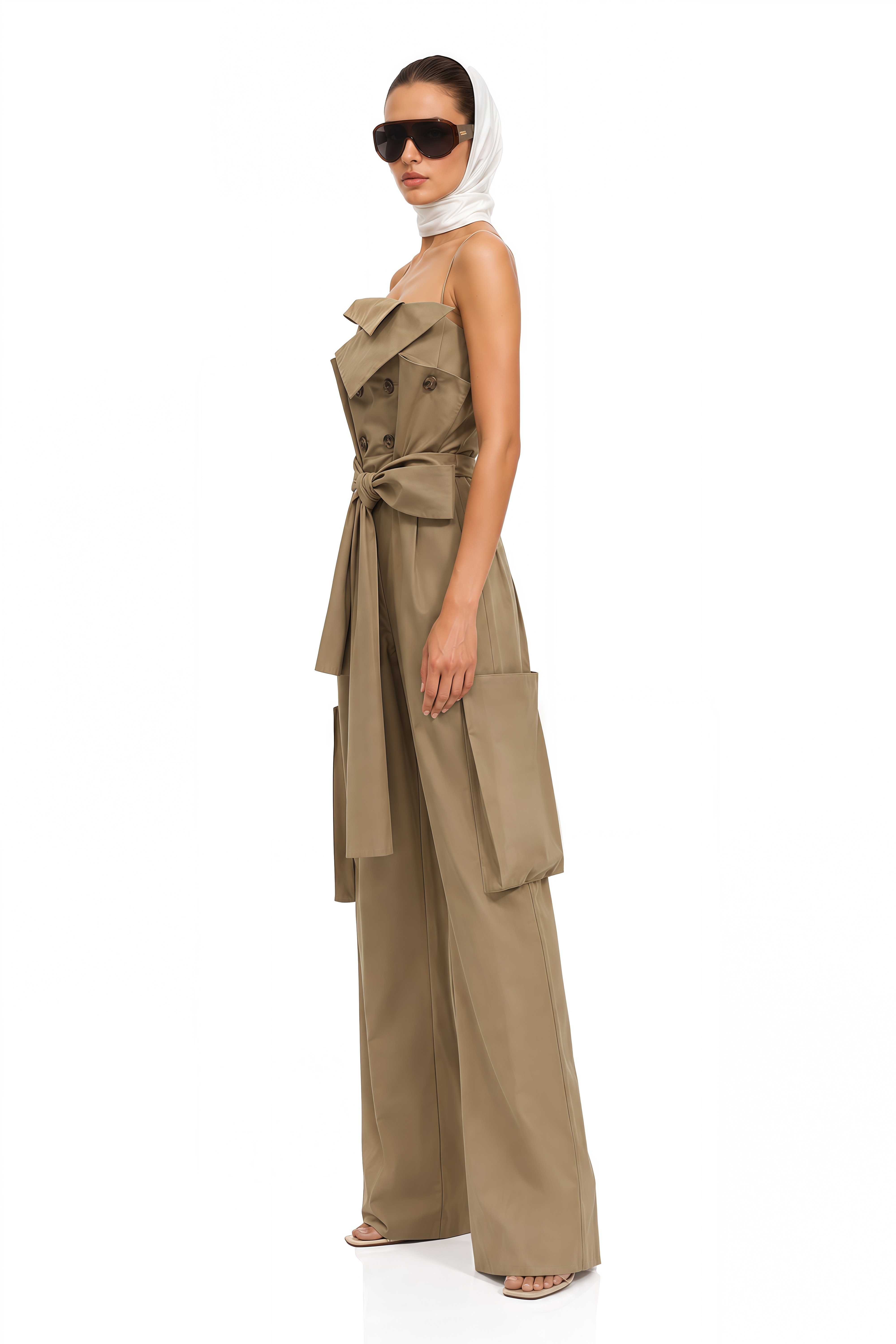 Nanette Khaki Asymmetrical Double Breasted Jumpsuit