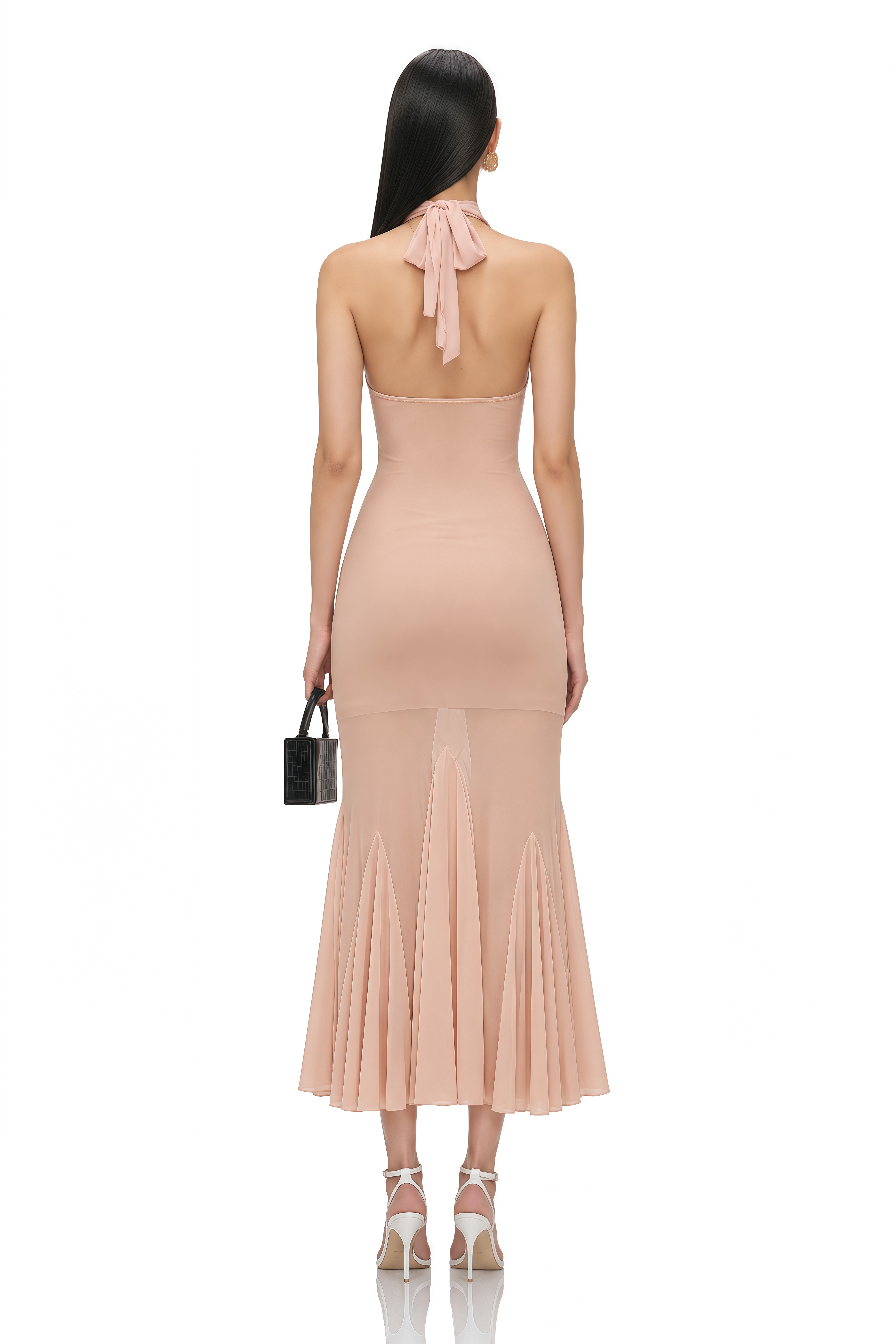 Marianne Pink Halterneck Mermaid Mesh Midi Dress