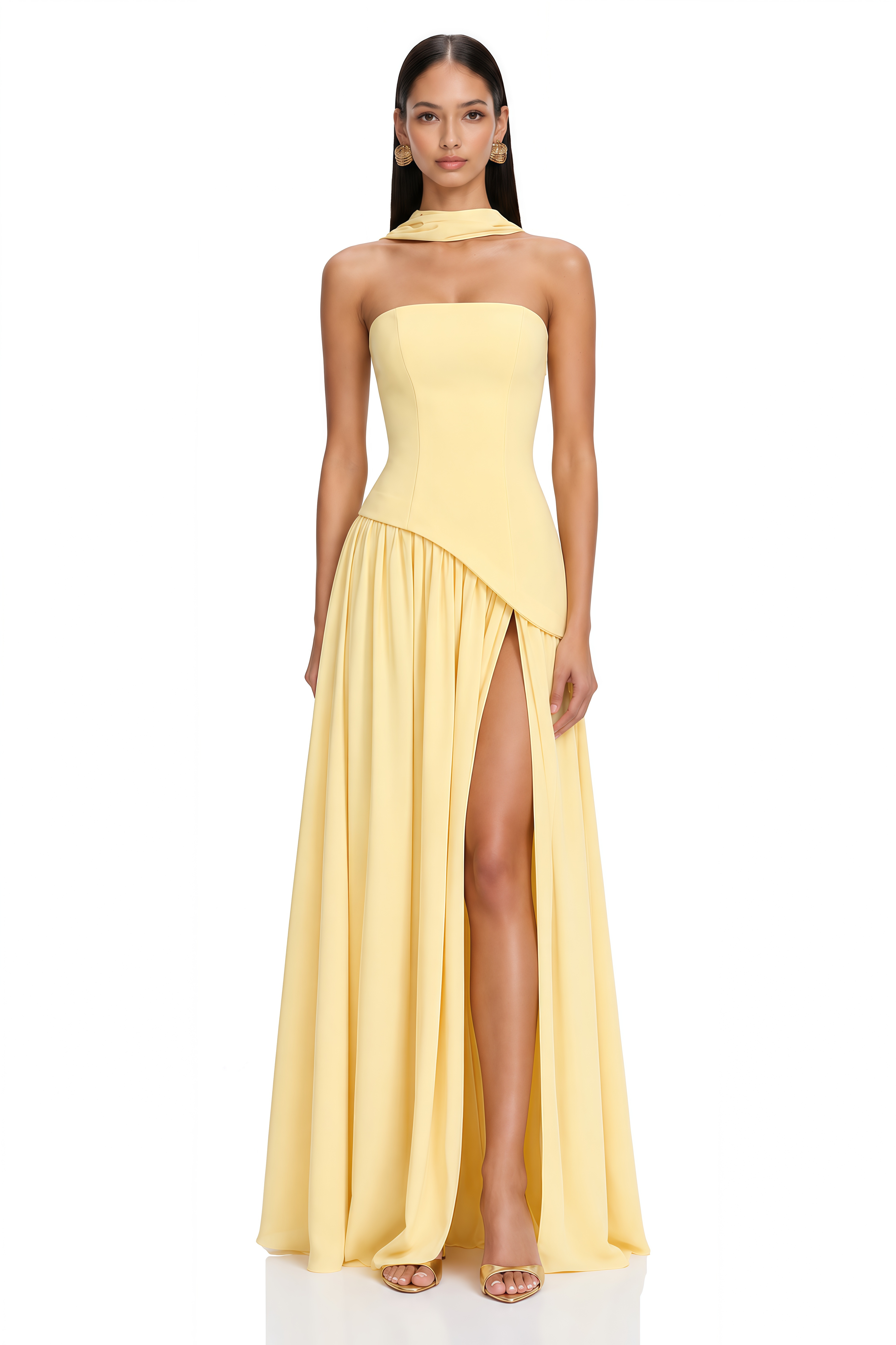 Sidonie Yellow Off-Shoulder Panel Maxi Gown