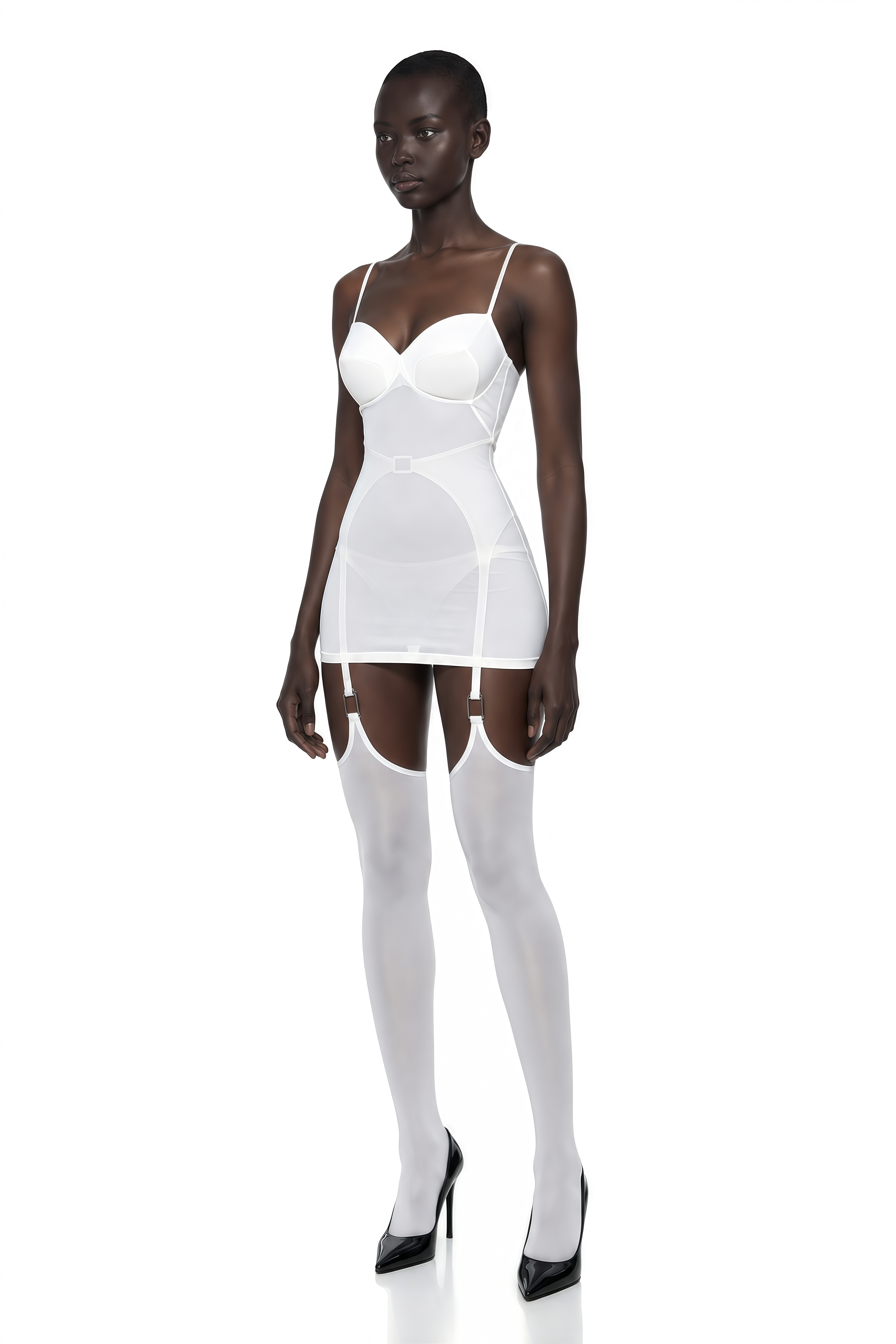 Mirela White Semi-Sheer Mini Dress