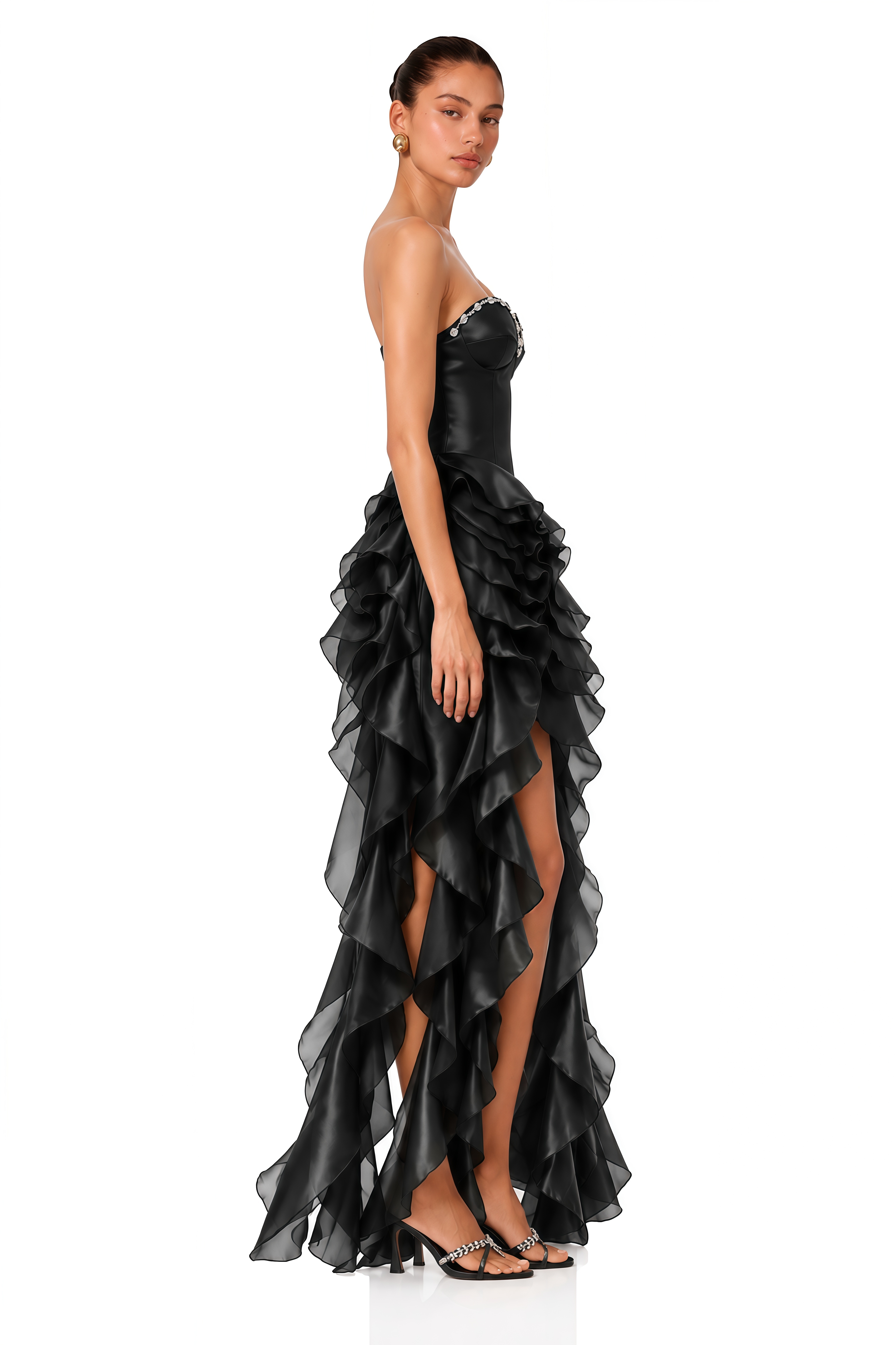 Lunetta Black Strapless Ruffled Maxi Dress