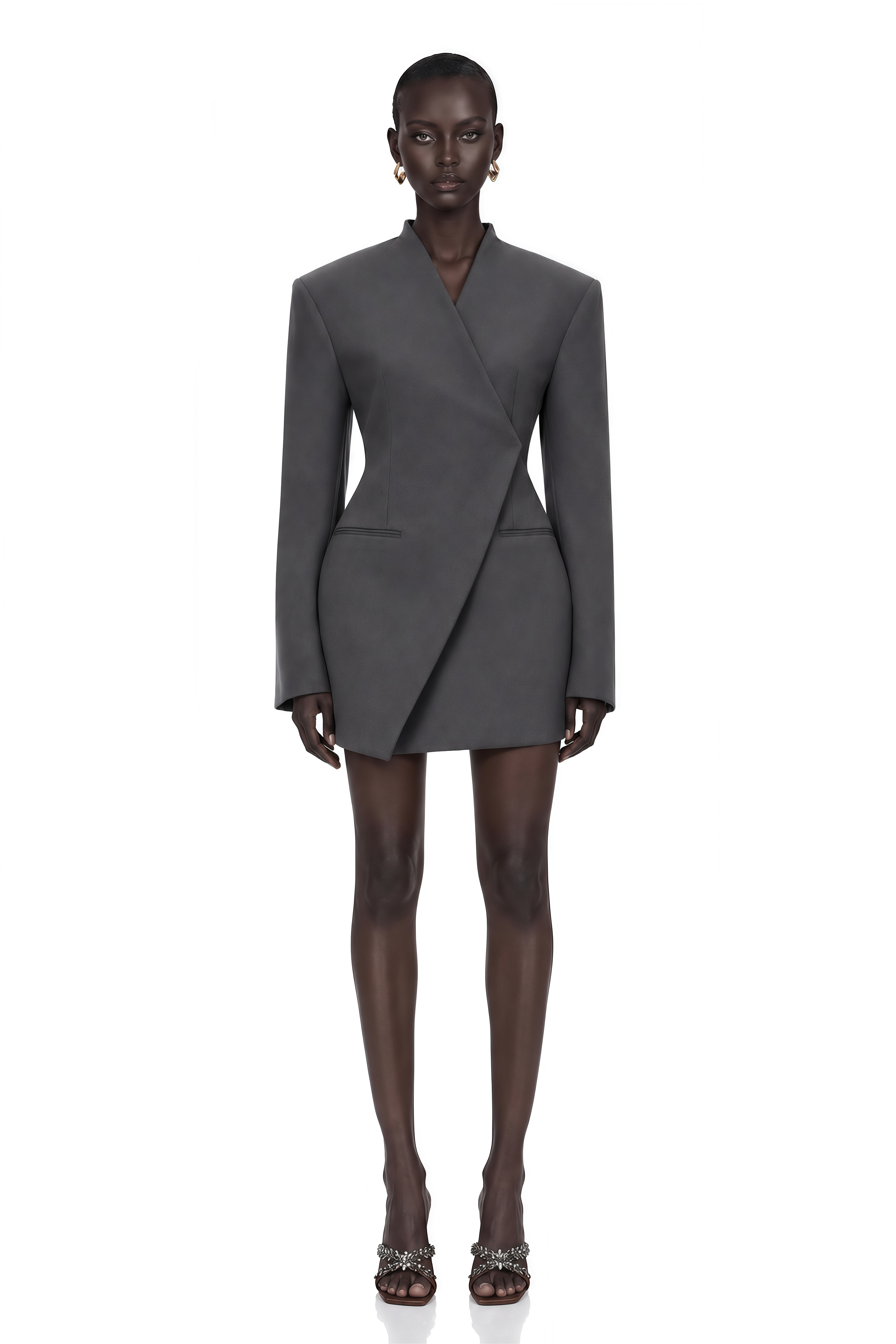 Silvan Grey Asymmetrical Collarless Blazer