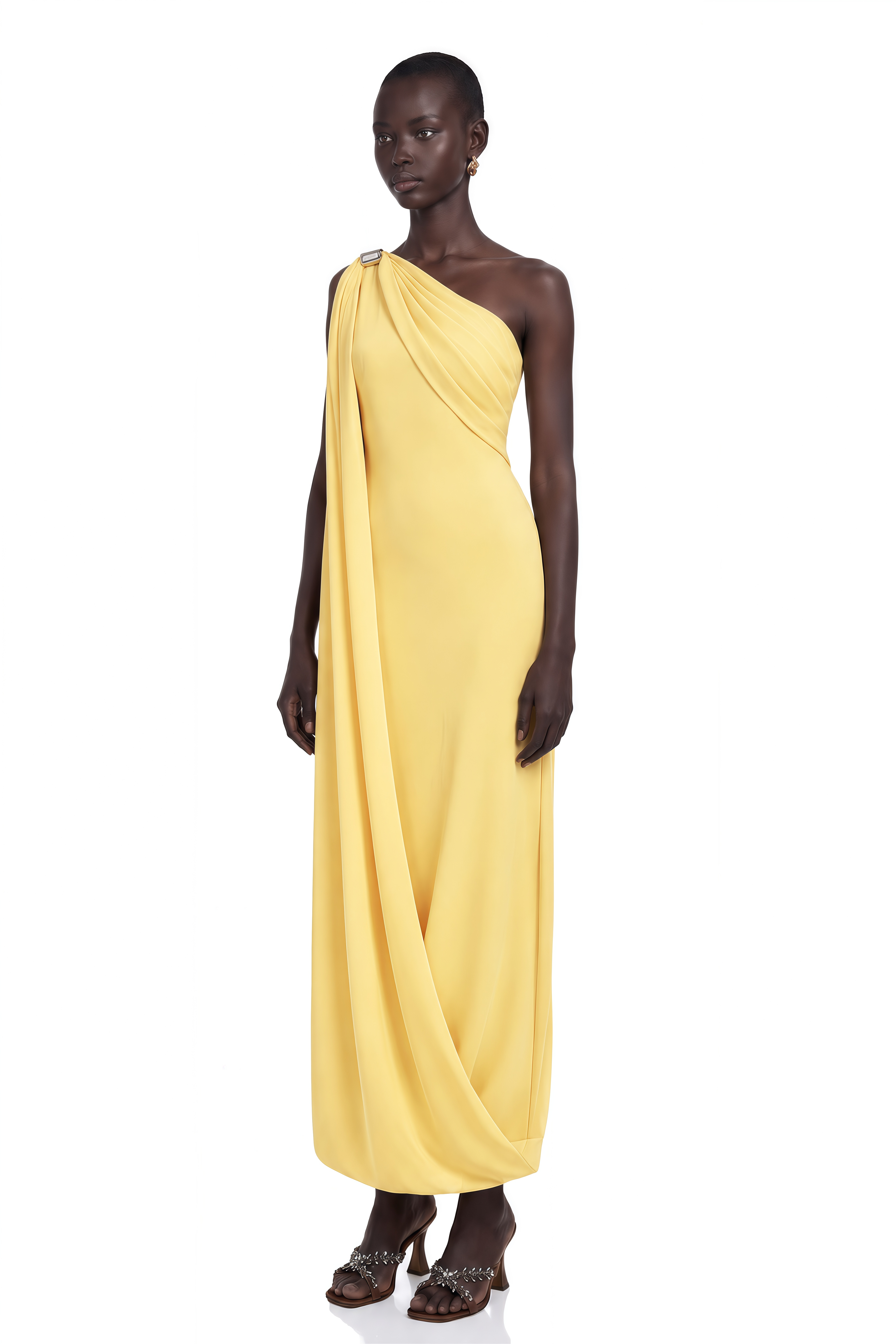 Garance Yellow Draped Asymmetrical Maxi Dress