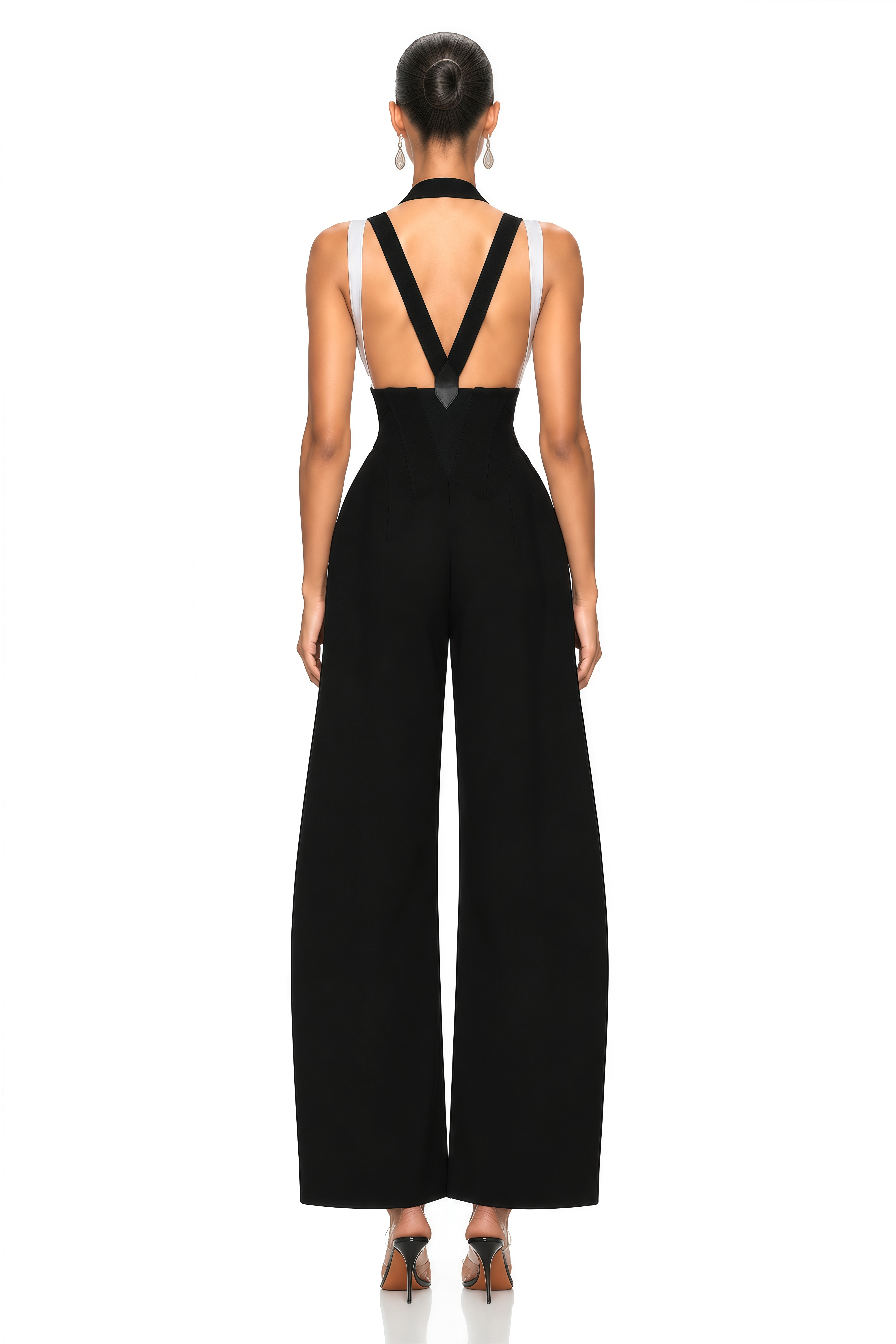 Ivona Black Boned Bodice Wide Leg Overalls