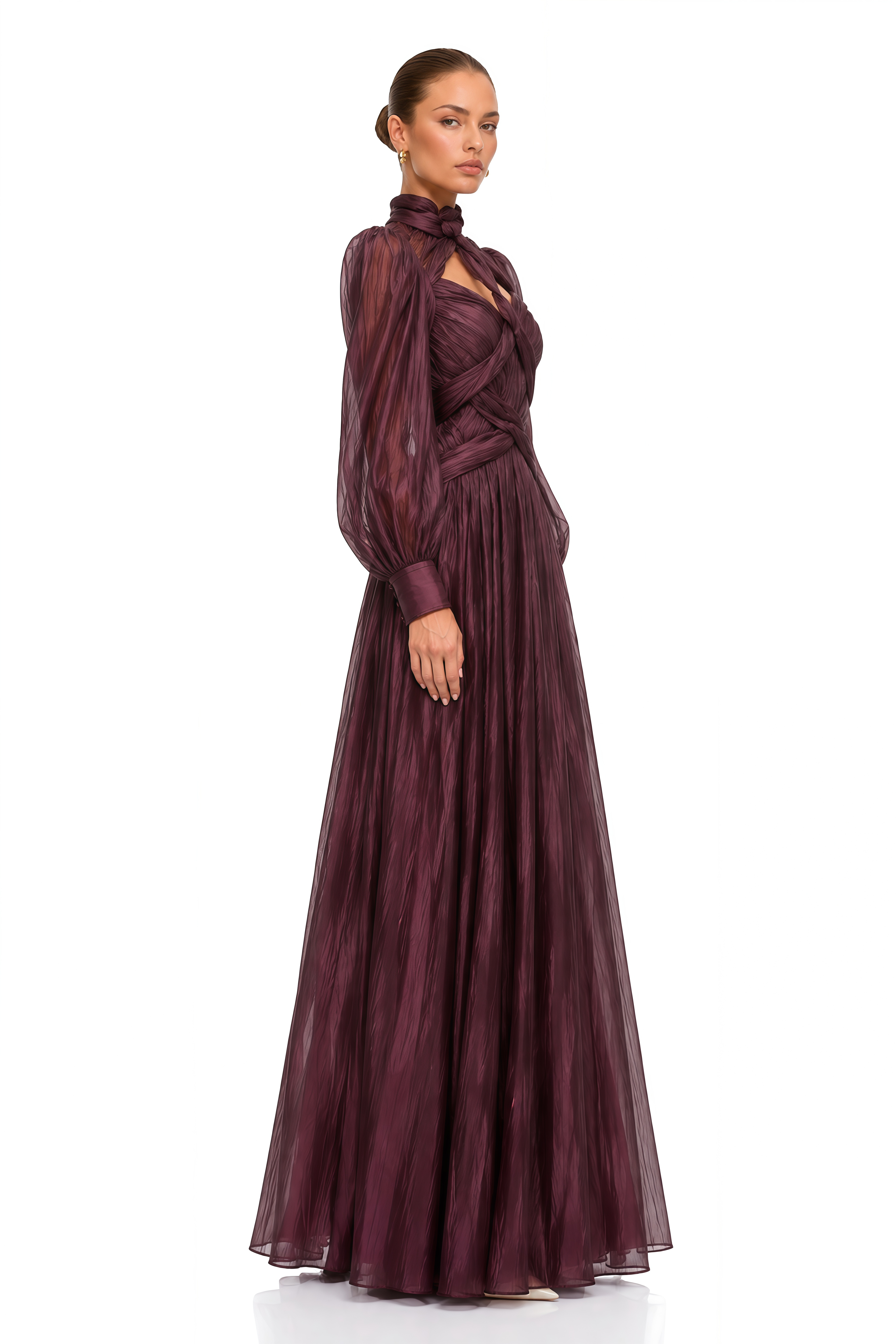 Sage Brown Crossed Design Maxi Dress