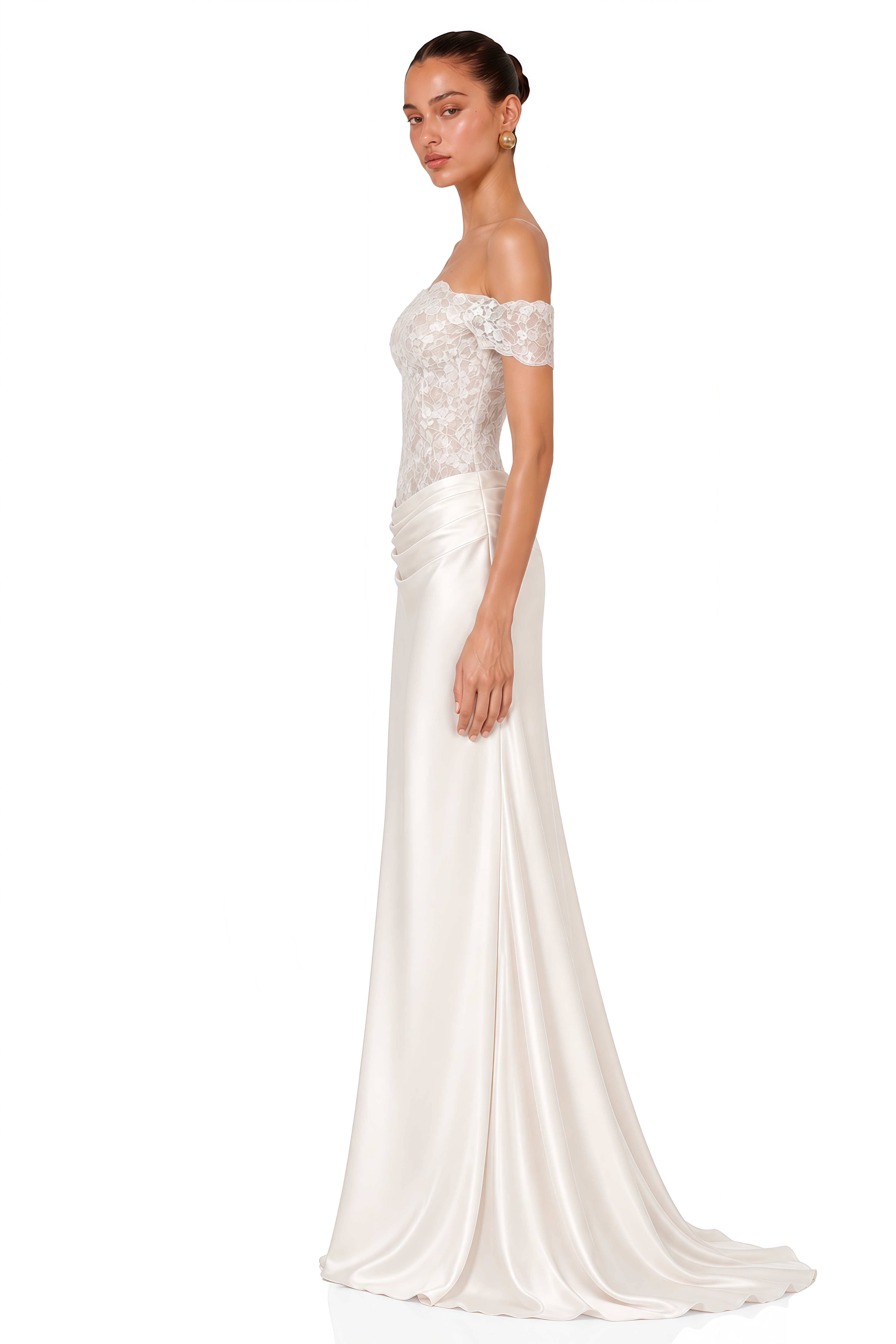 Grace White Satin Maxi Dress with Lace Panels